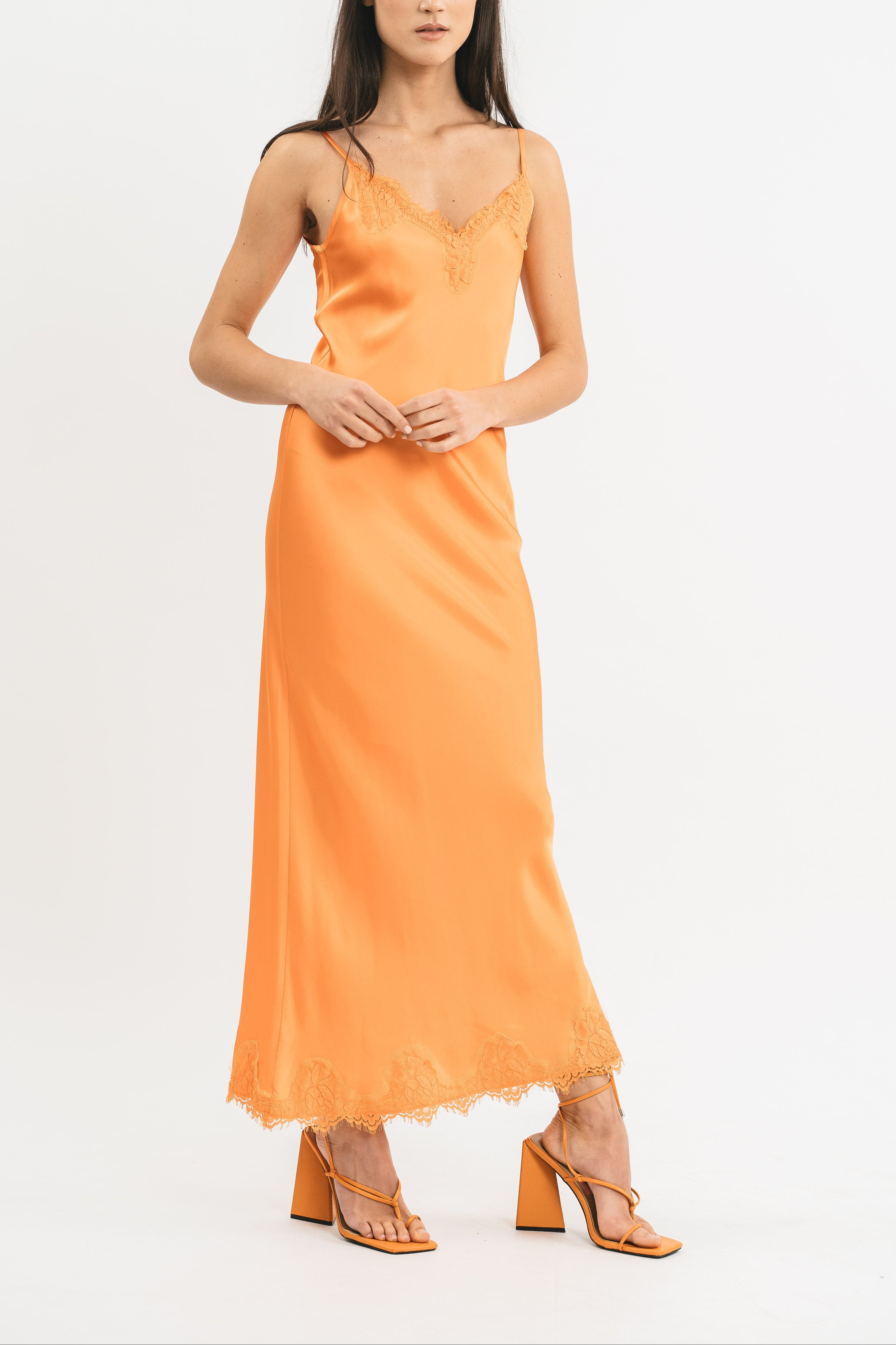 Long slip dress with lace