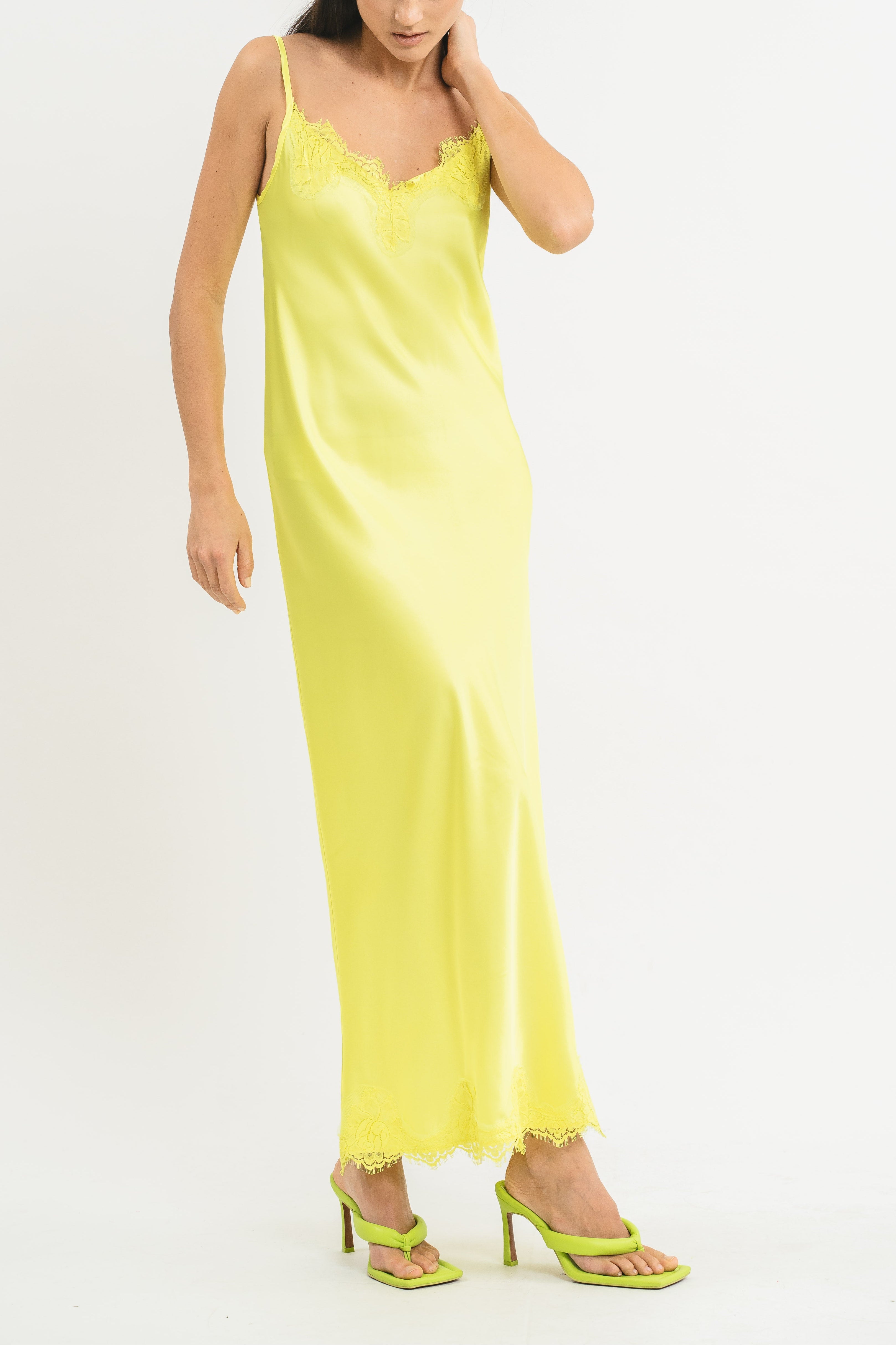 Long slip dress with lace
