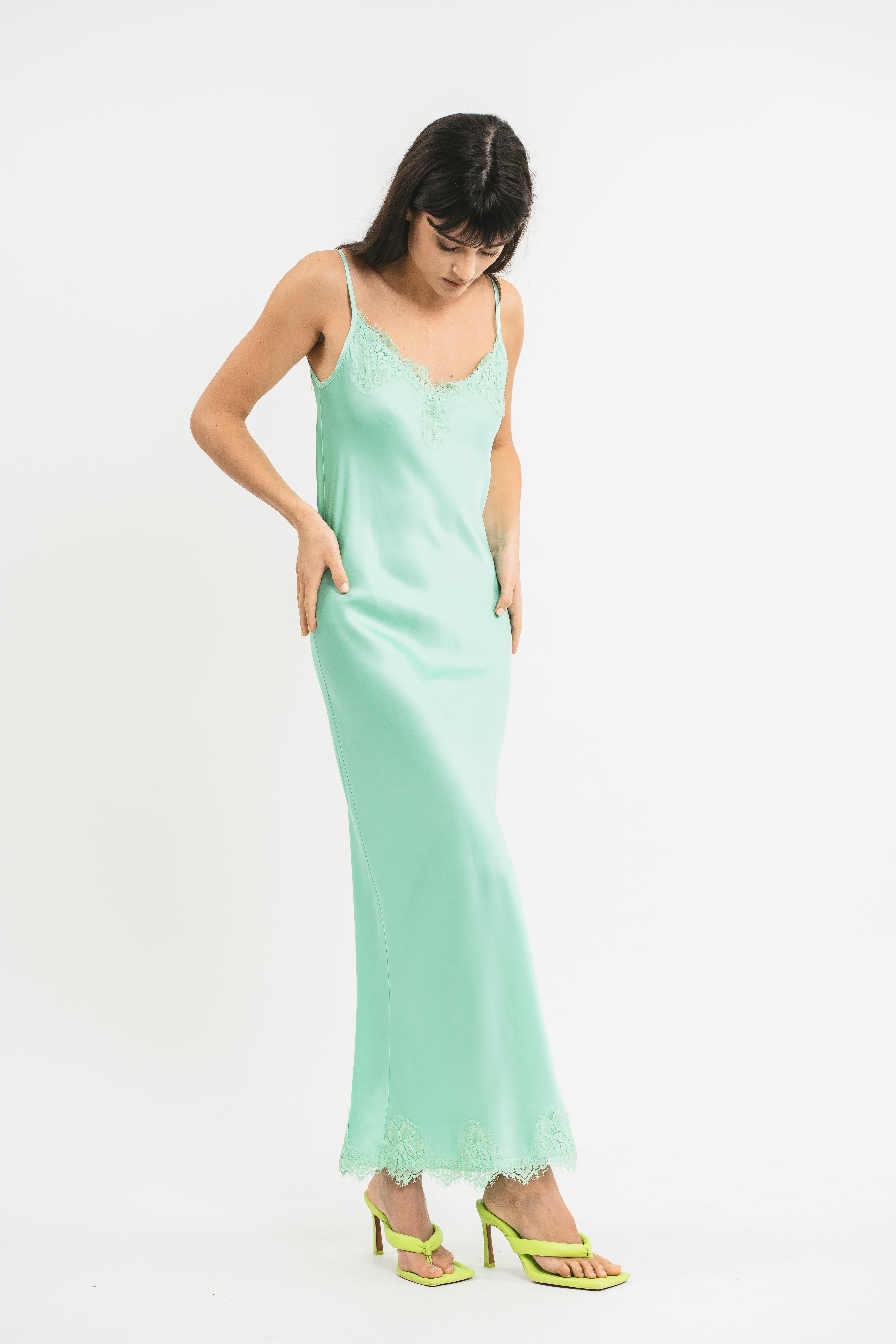 SLIP DRESS CLAUDIA IN VISCOSA CON PIZZO