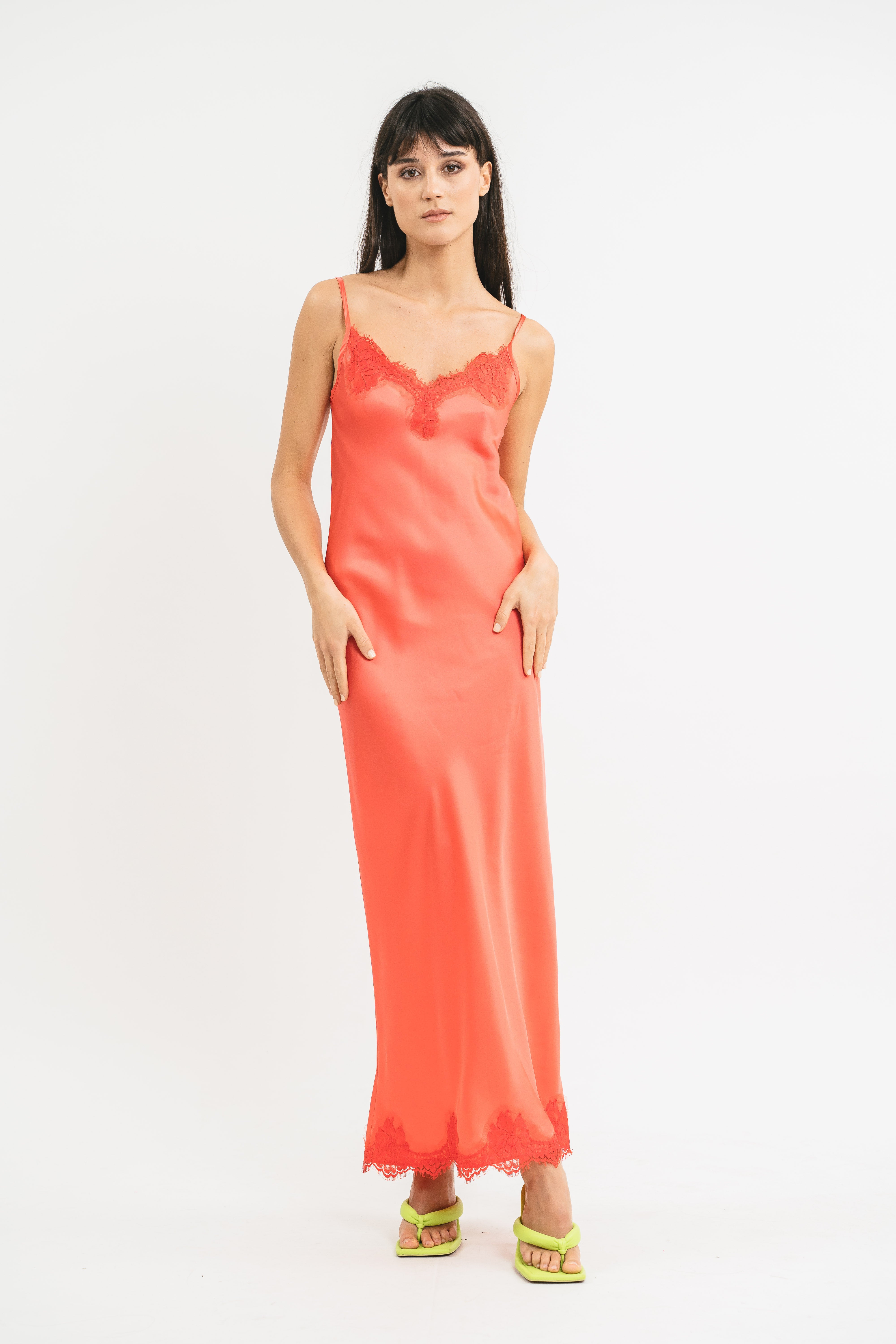 SLIP DRESS CLAUDIA IN VISCOSA CON PIZZO