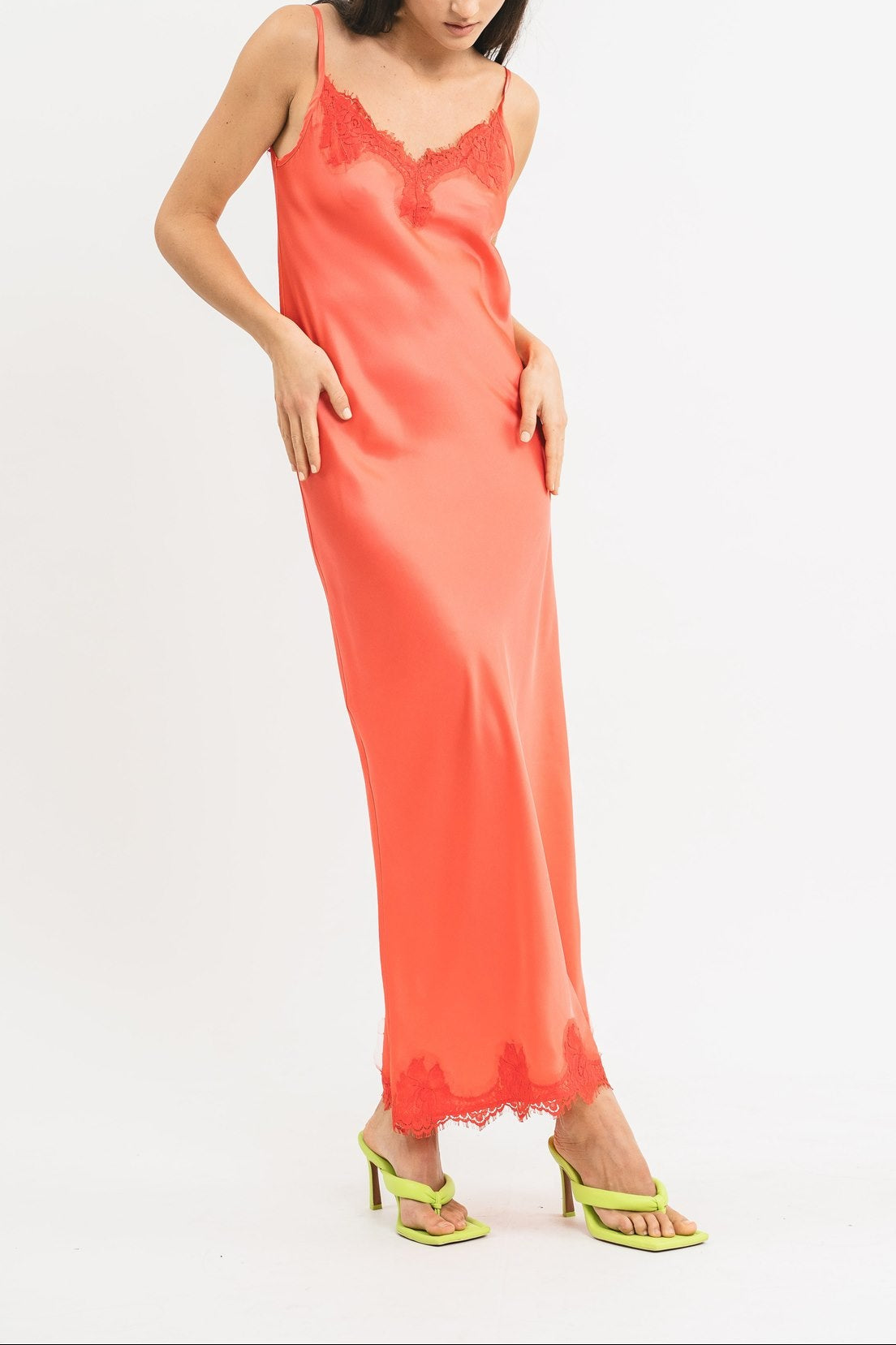 Long slip dress with lace
