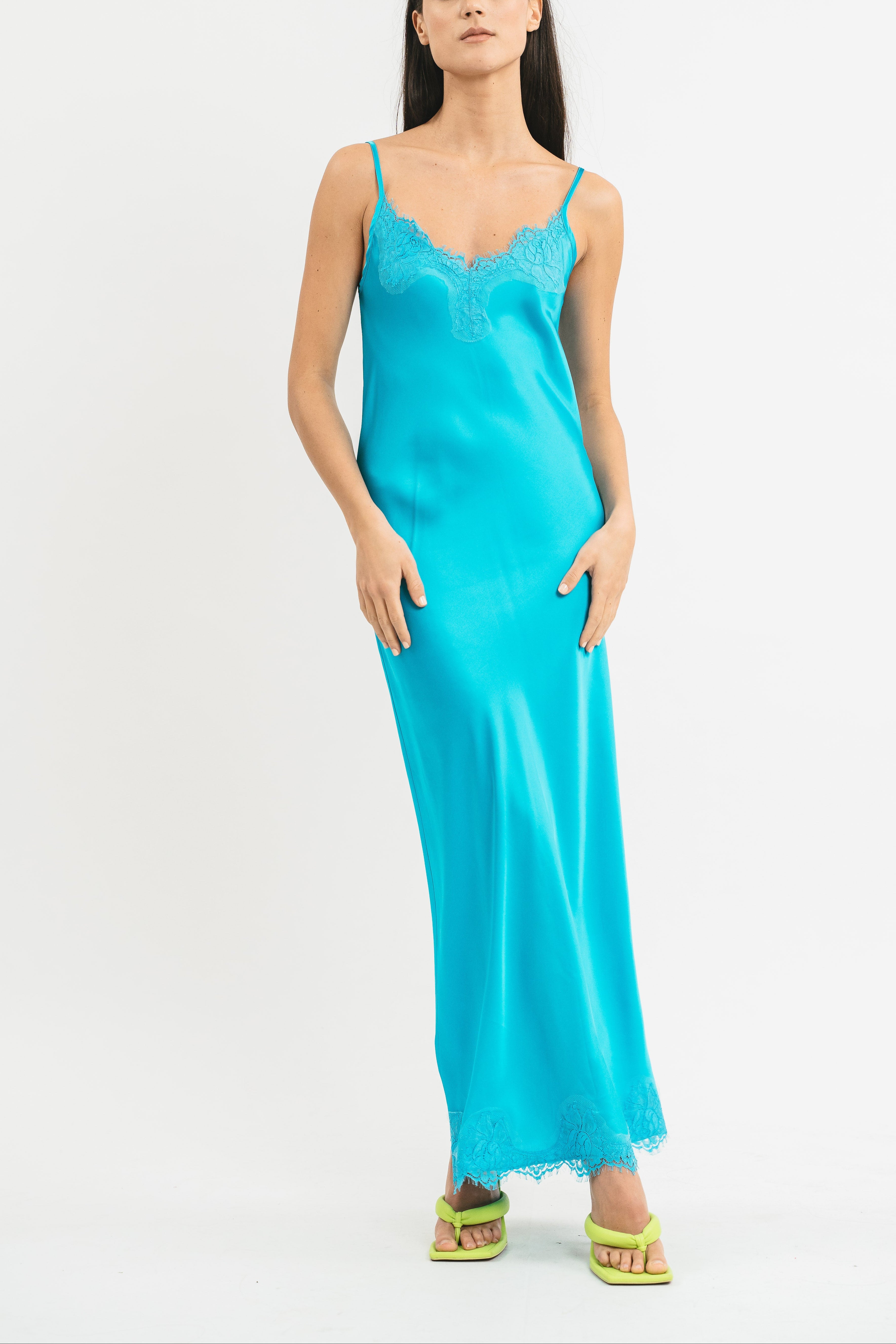 Long slip dress with lace