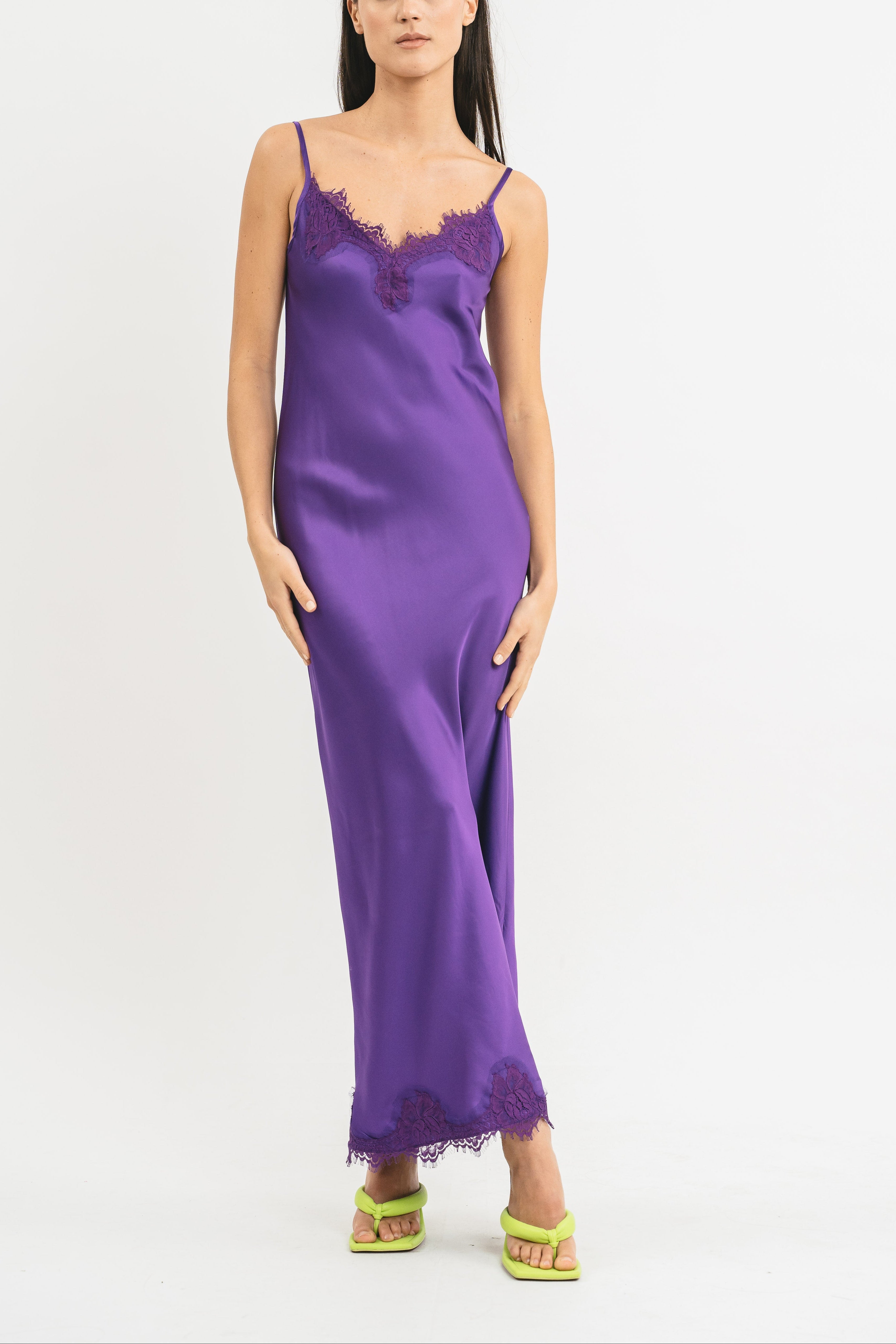 Long slip dress with lace