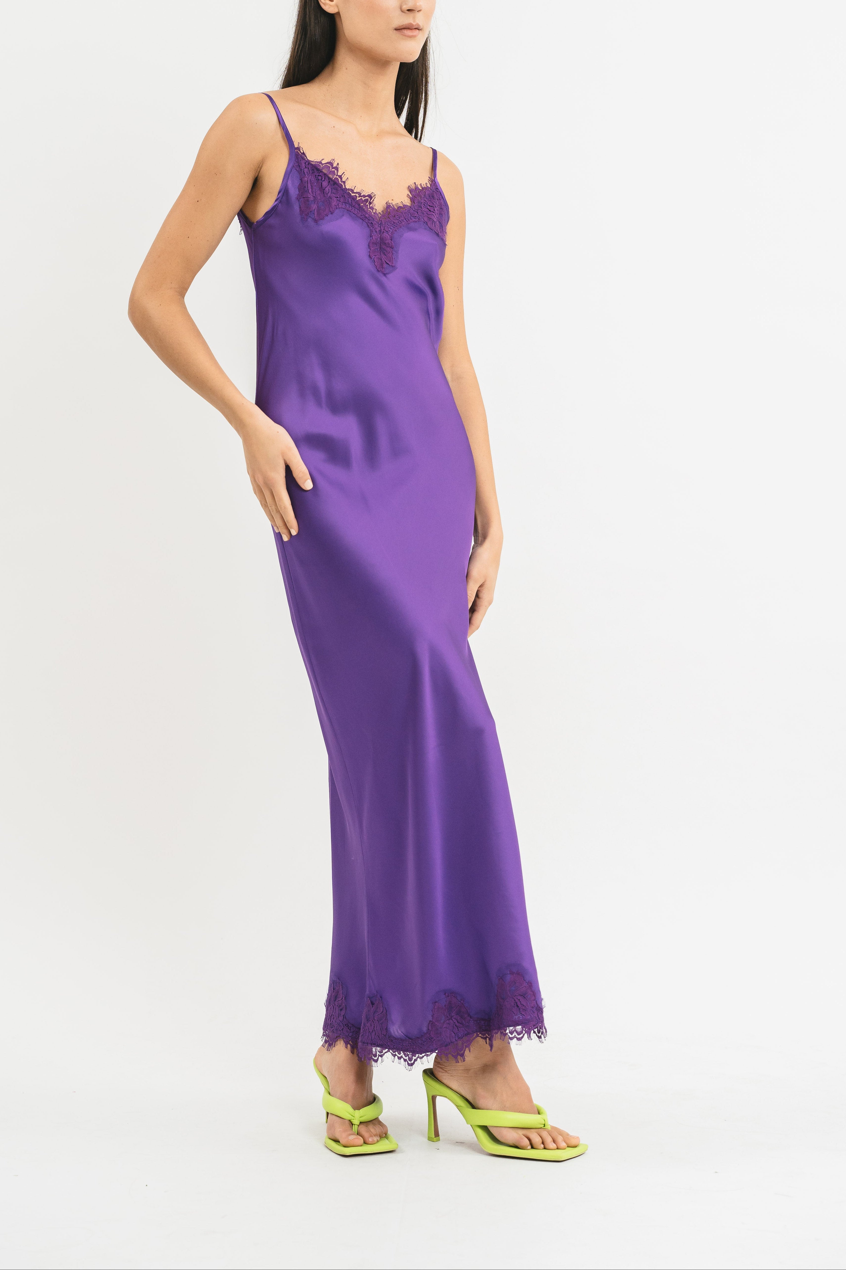 Long slip dress with lace