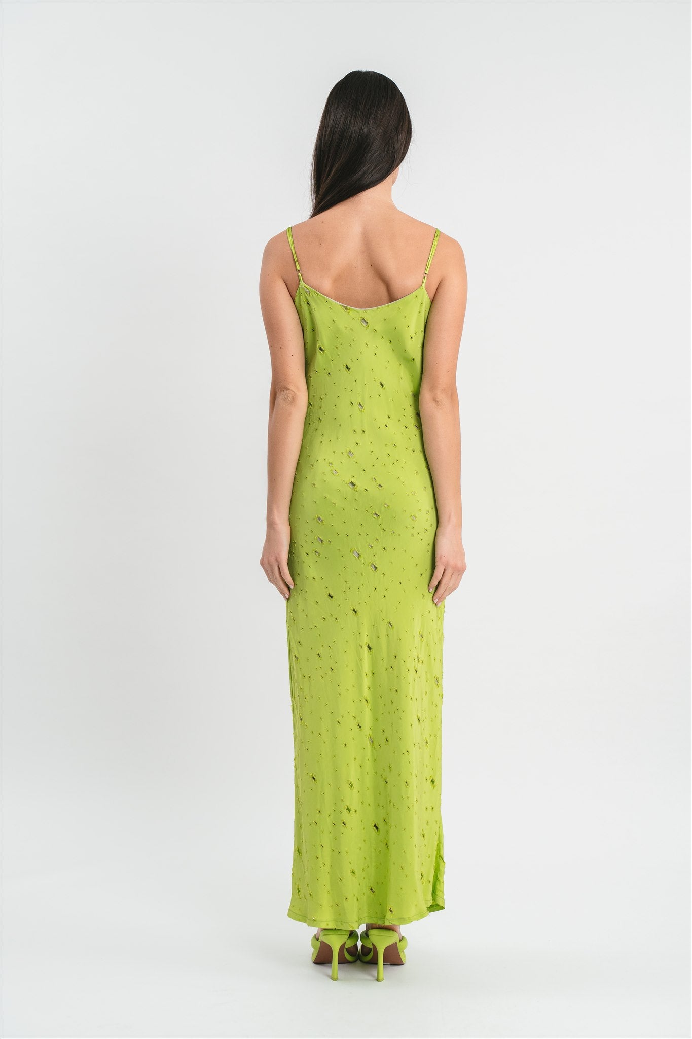 Slip dress verde lime traforato lunghezza midi Posteriore