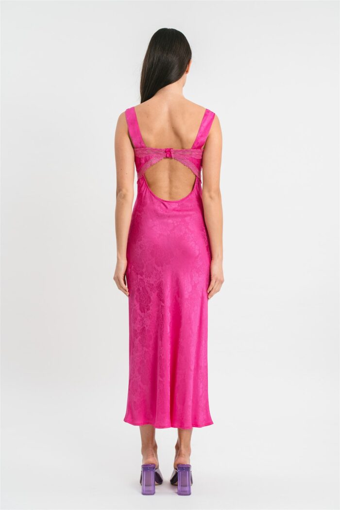 Slip dress fucsia Jacquard con dettagli in pizzo Posteriore