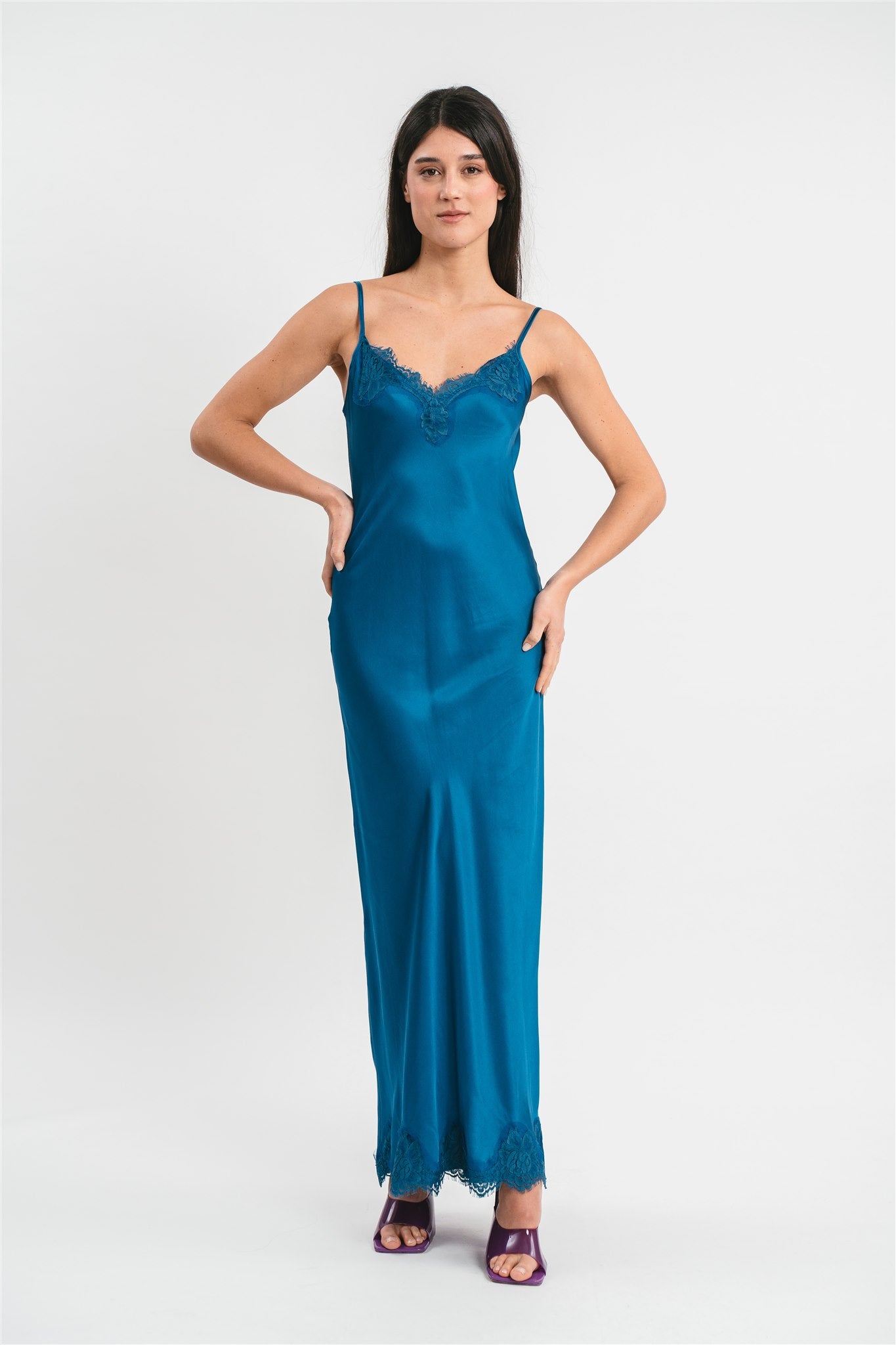 SLIP DRESS CLAUDIA IN VISCOSA CON PIZZO