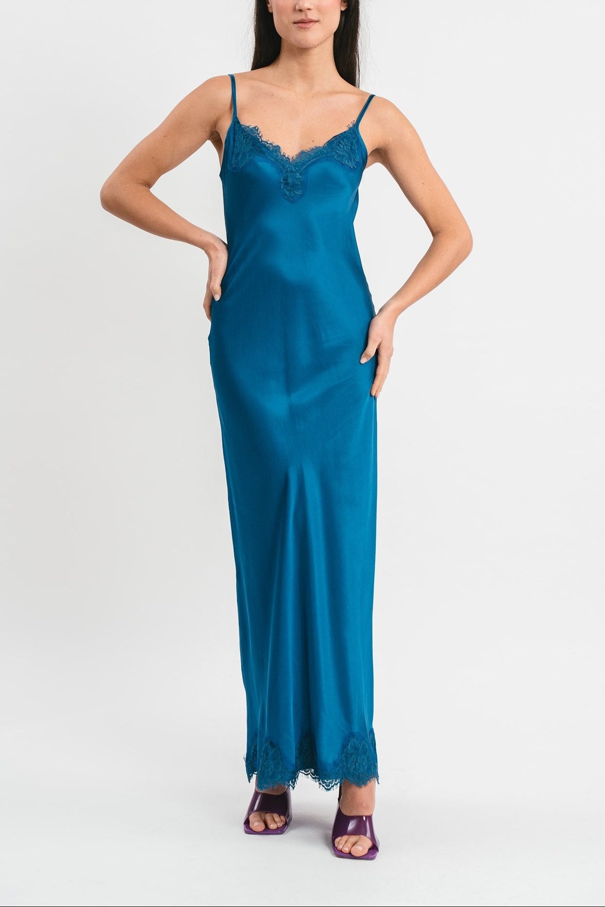 Long slip dress with lace