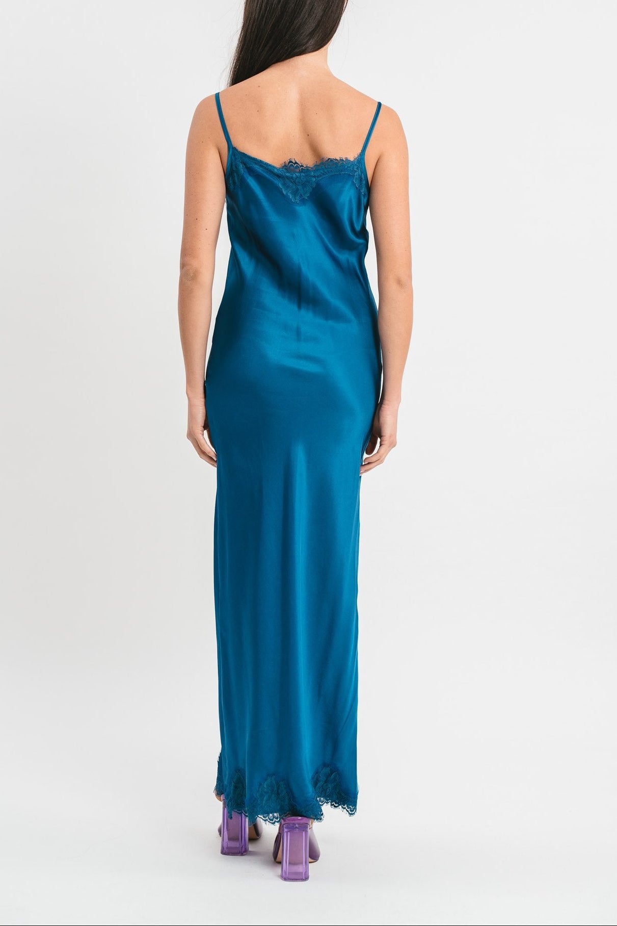 Long slip dress with lace
