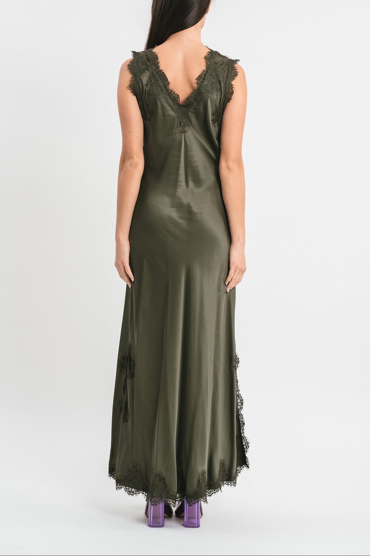 ANDREA WIDE SHOULDER SLIP DRESS IN VISCOSE WITH LACE