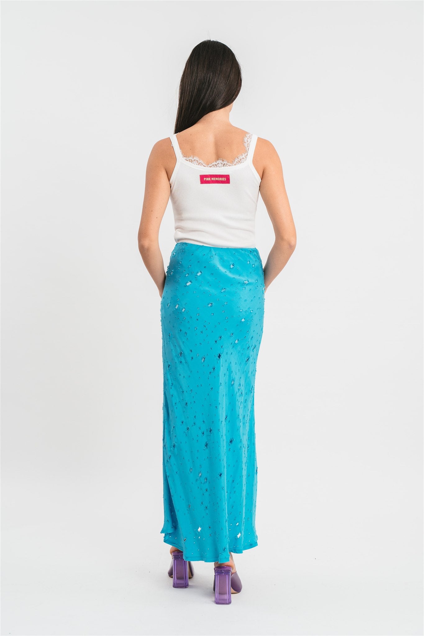 Gonna sirena celeste longuette traforata Posteriore