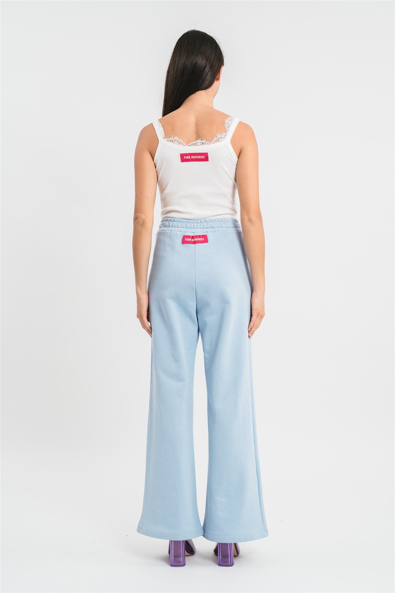 Pantalone in felpa a palazzo con elastico in vita e dettagli in pizzo francese Posteriore