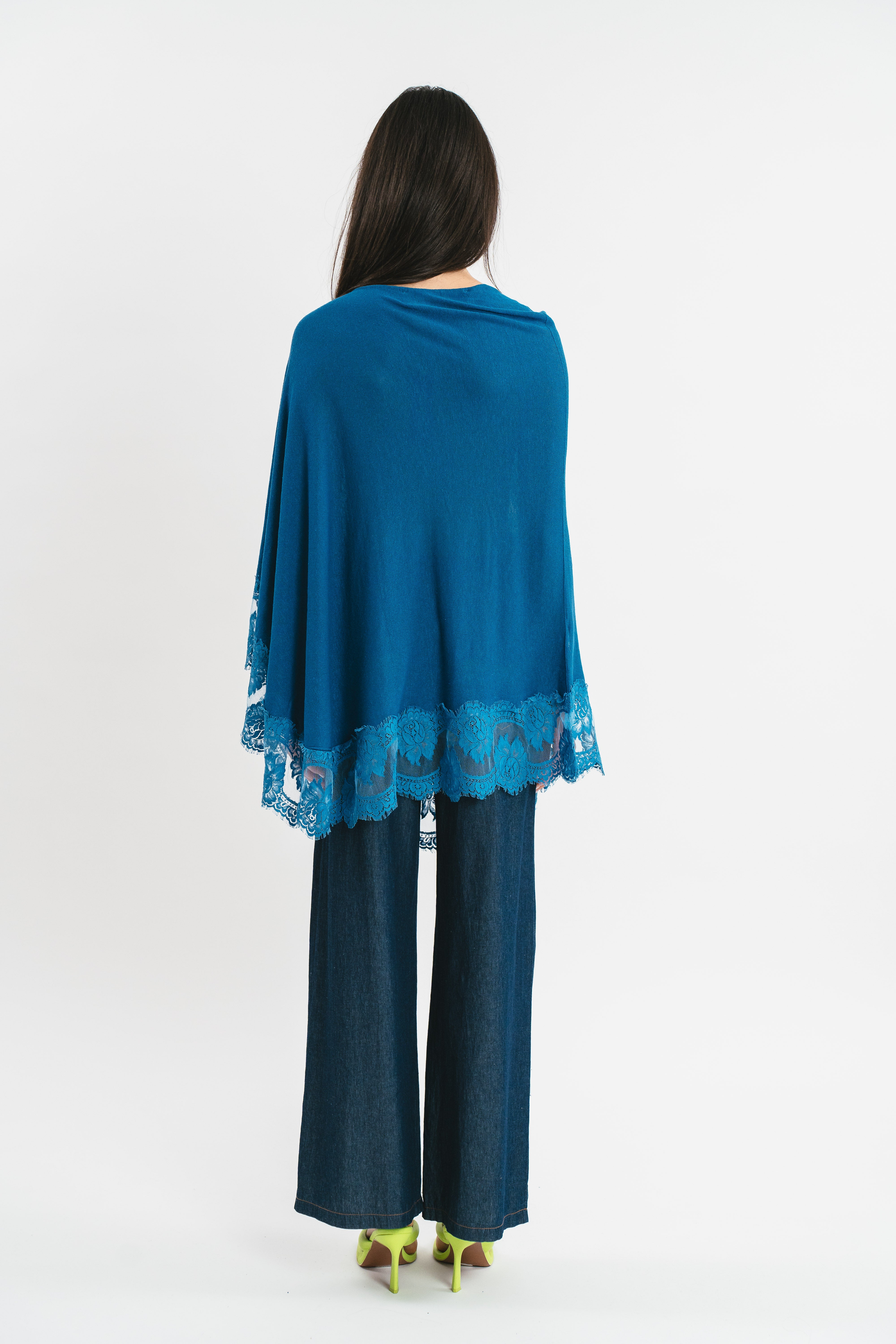 Poncho turchese con dettagli in pizzo Posteriore