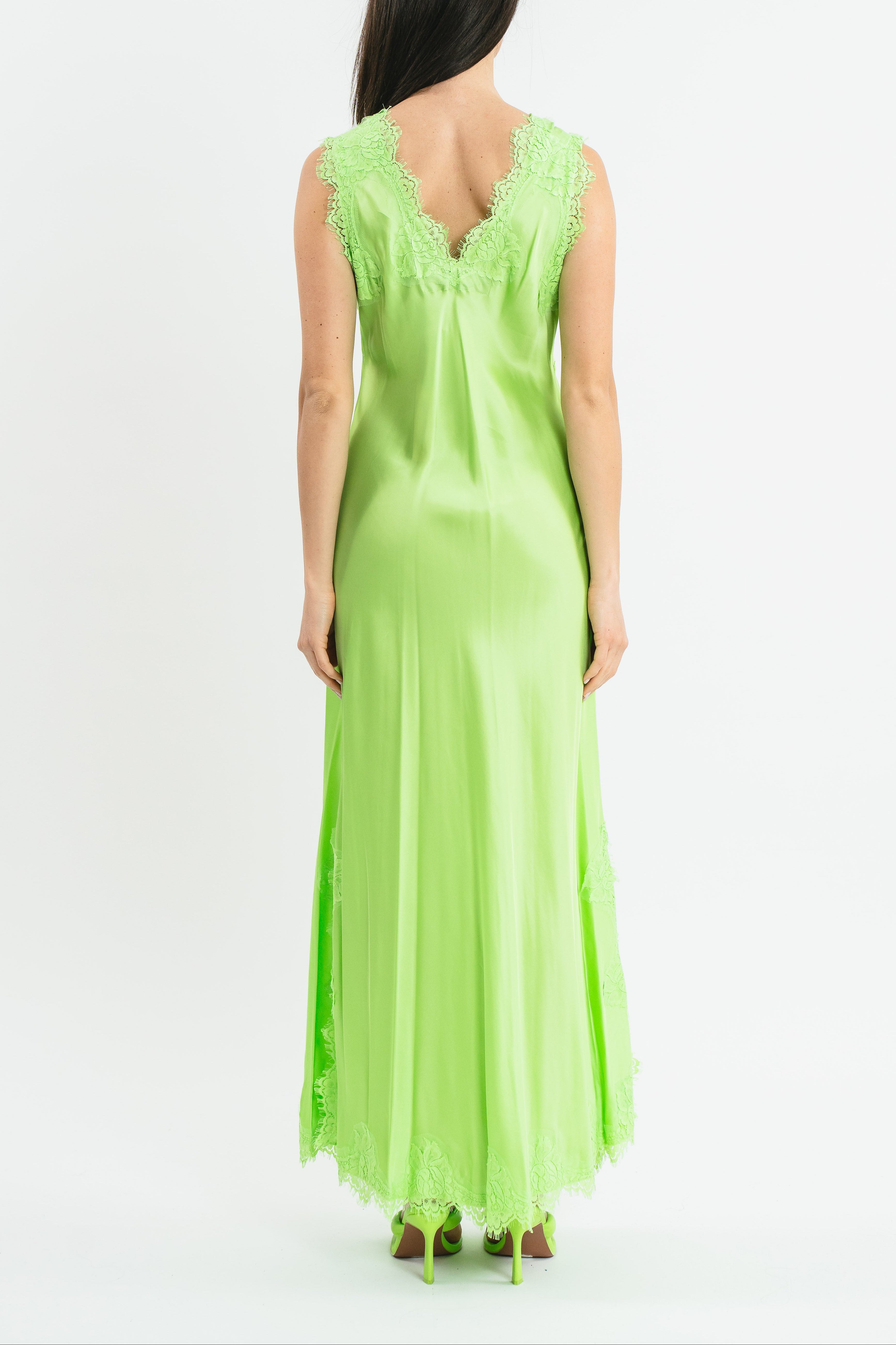 ANDREA WIDE SHOULDER SLIP DRESS IN VISCOSE WITH LACE