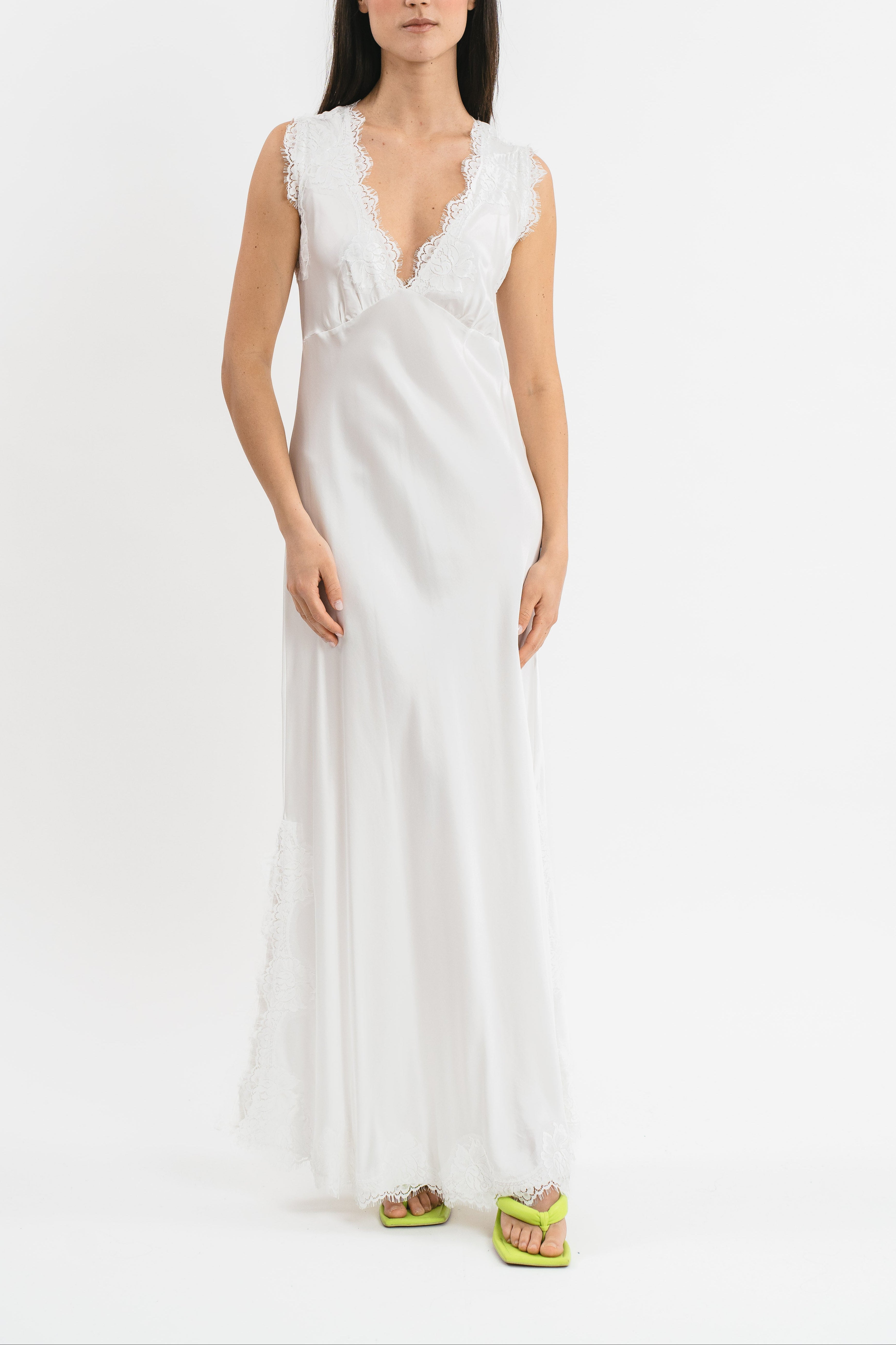 ANDREA WIDE SHOULDER SLIP DRESS IN VISCOSE WITH LACE