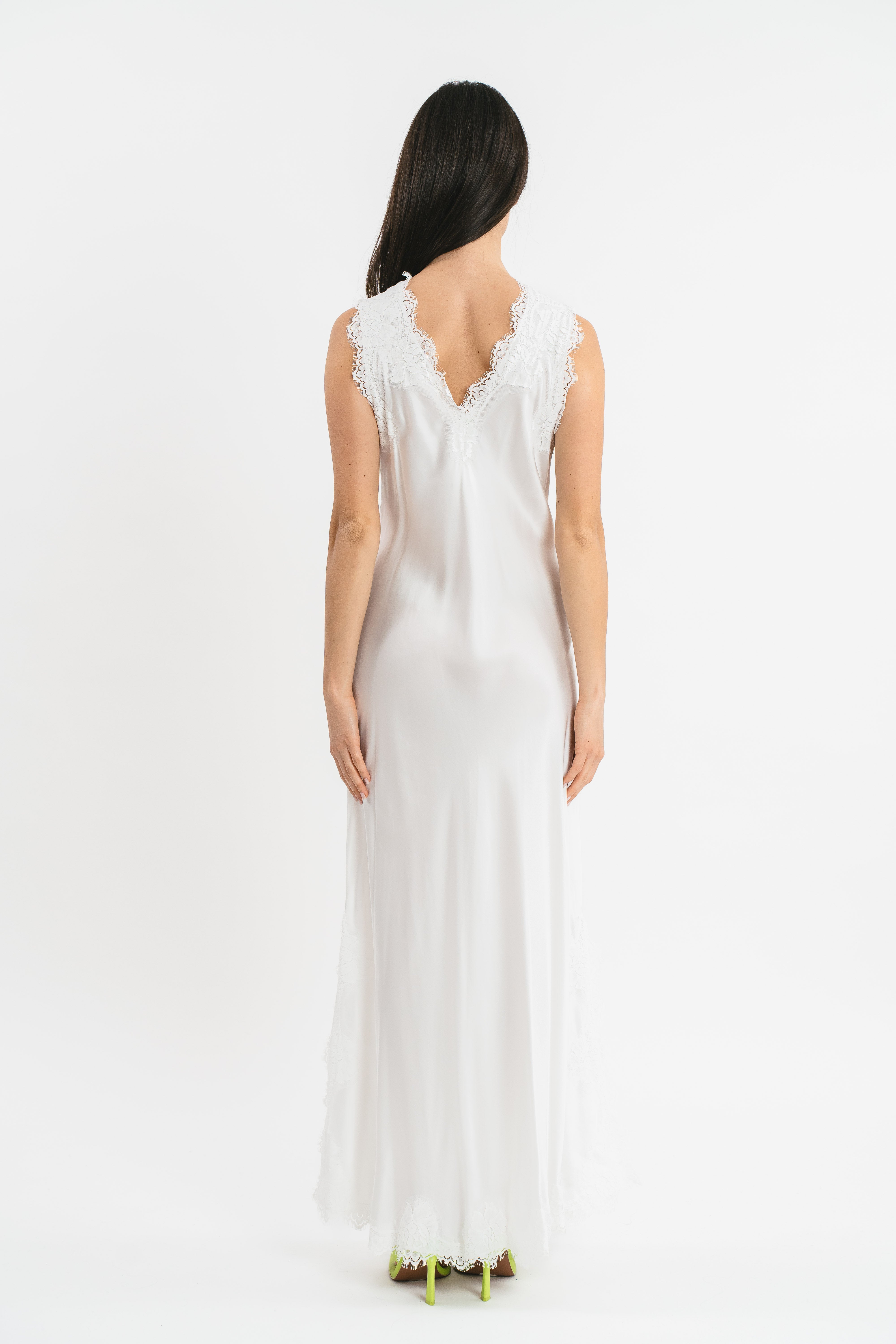ANDREA WIDE SHOULDER SLIP DRESS IN VISCOSE WITH LACE