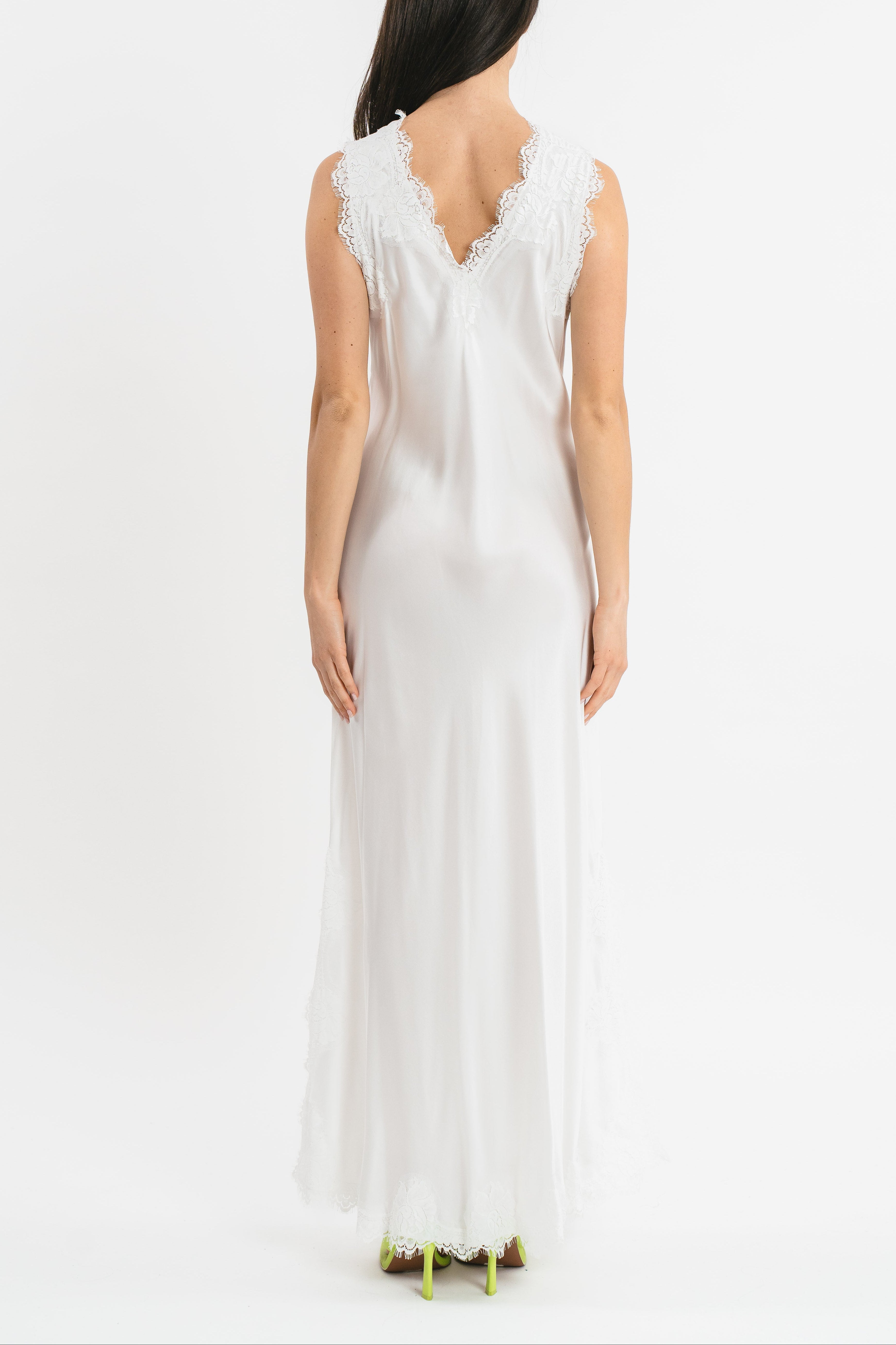 ANDREA WIDE SHOULDER SLIP DRESS IN VISCOSE WITH LACE
