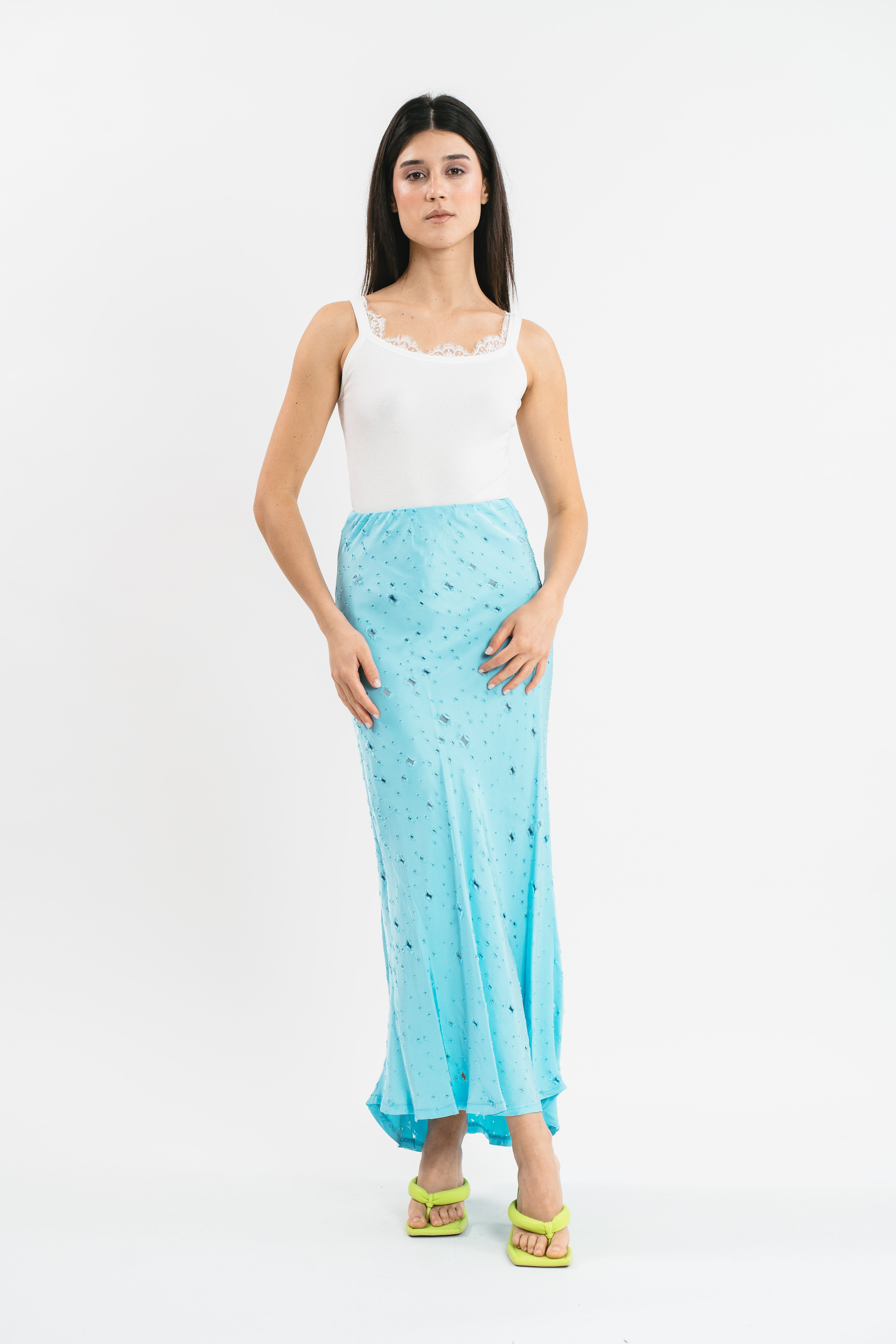 Gonna sirena cielo longuette traforata Frontale