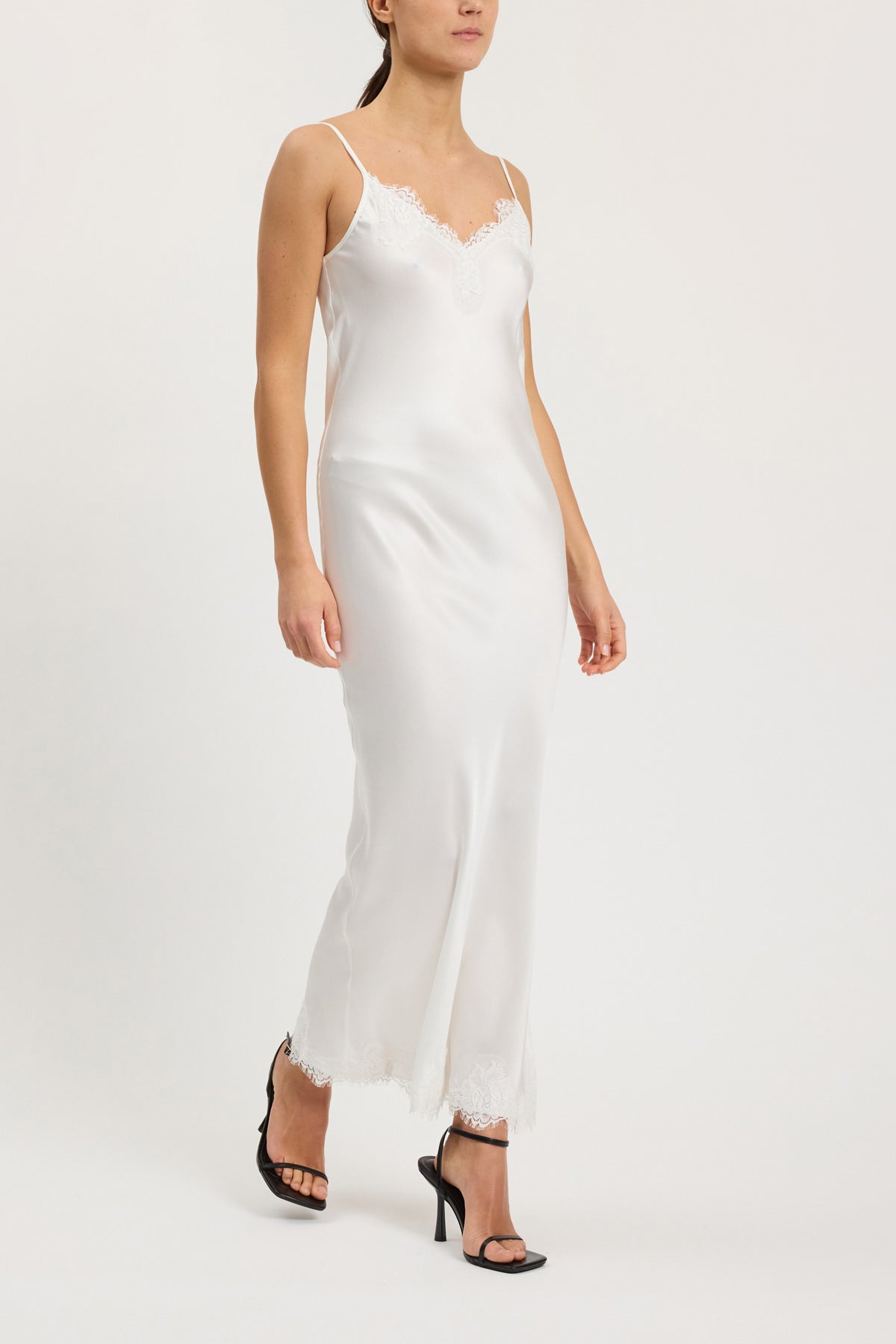 Long slip dress with lace