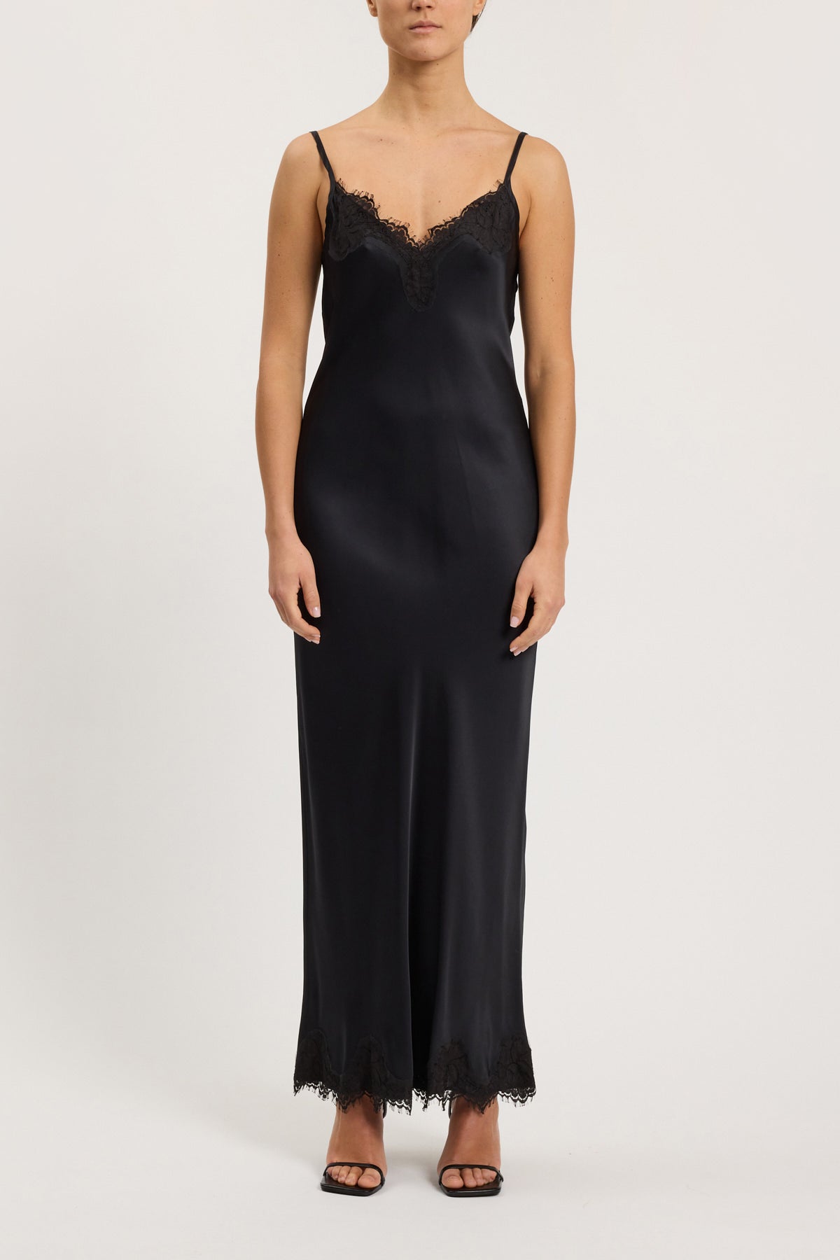 Long slip dress with lace
