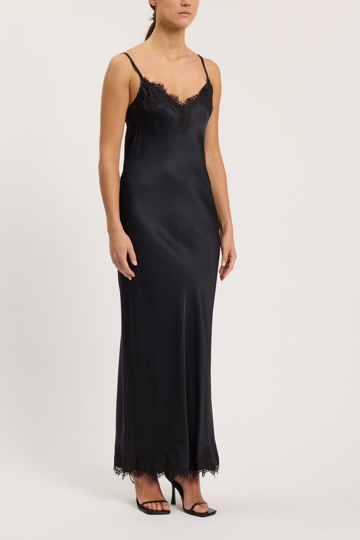 Long slip dress with lace
