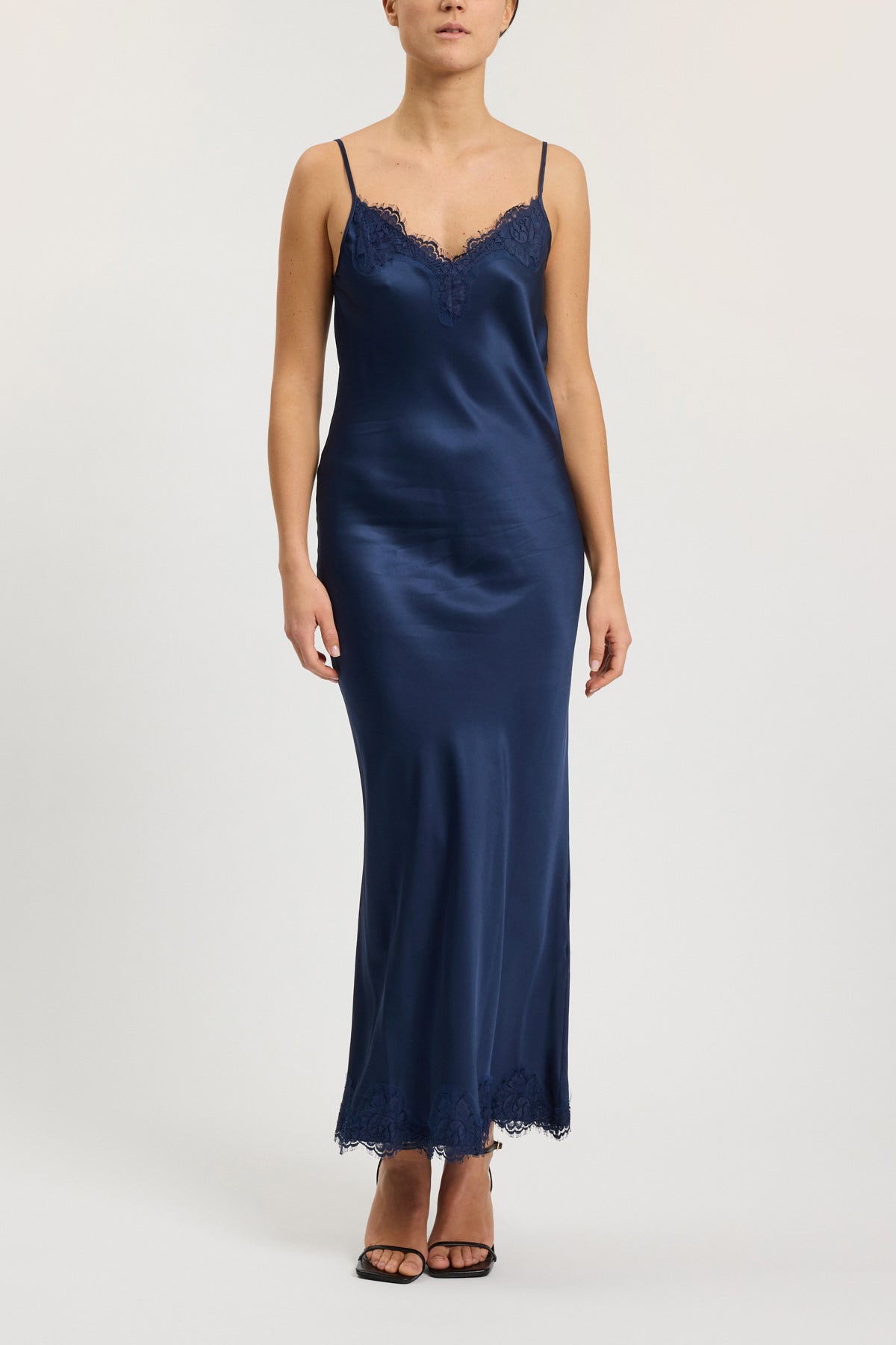 Long slip dress with lace