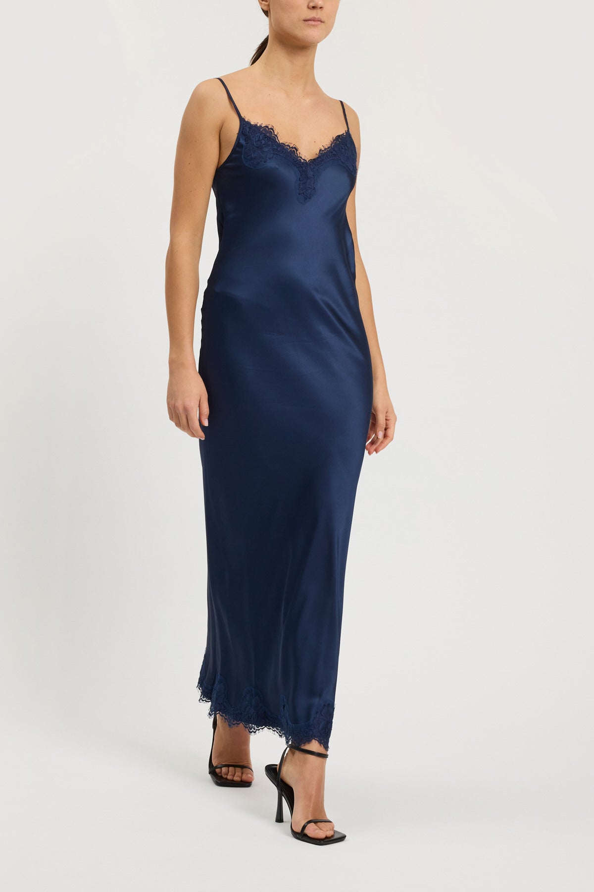 Long slip dress with lace