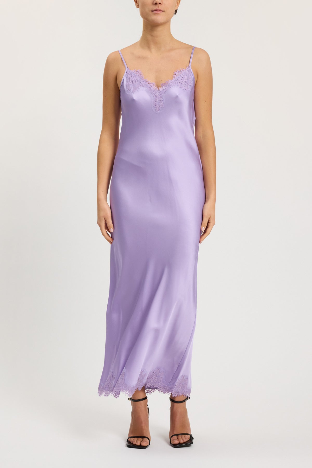Long slip dress with lace