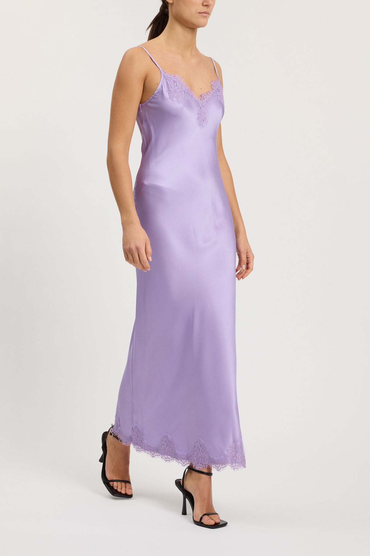 Long slip dress with lace