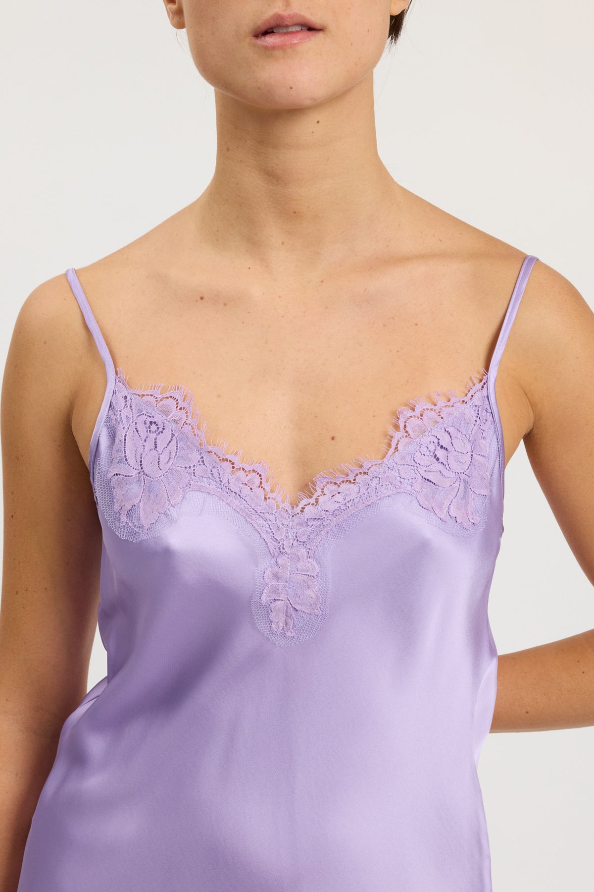 Long slip dress with lace