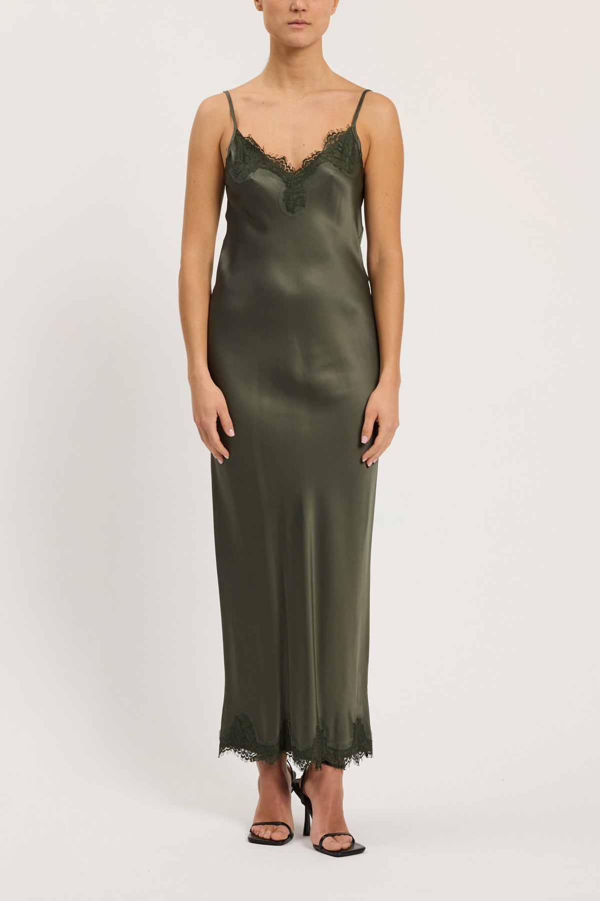 Long slip dress with lace