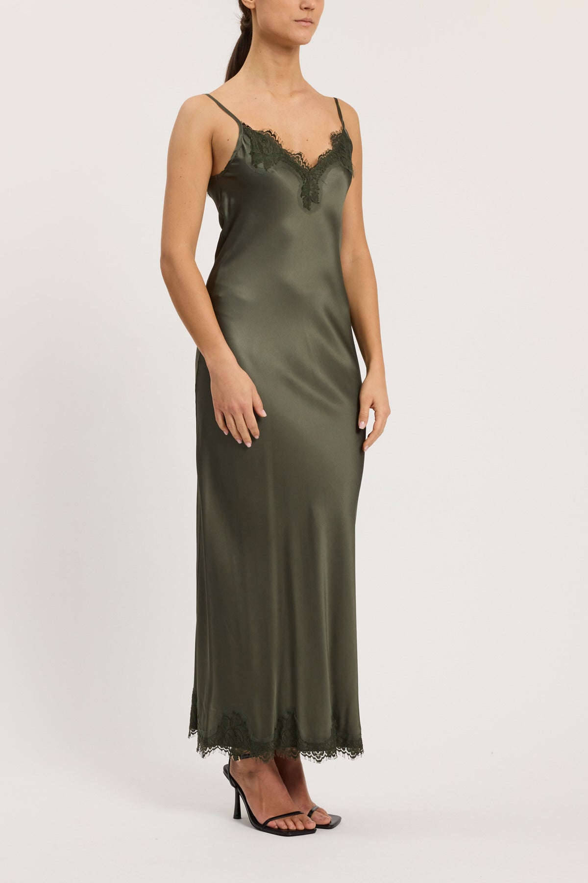 Long slip dress with lace