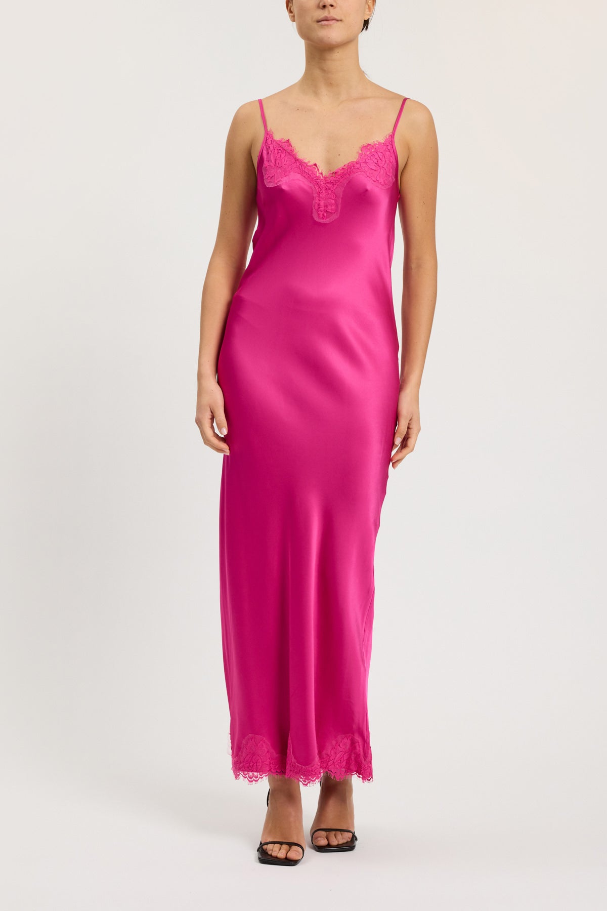 Long slip dress with lace