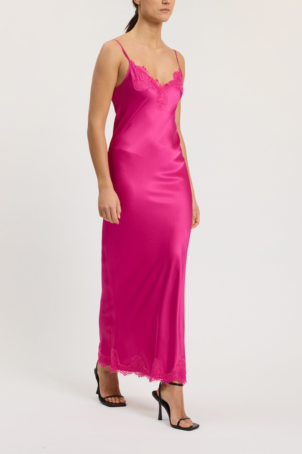 Long slip dress with lace