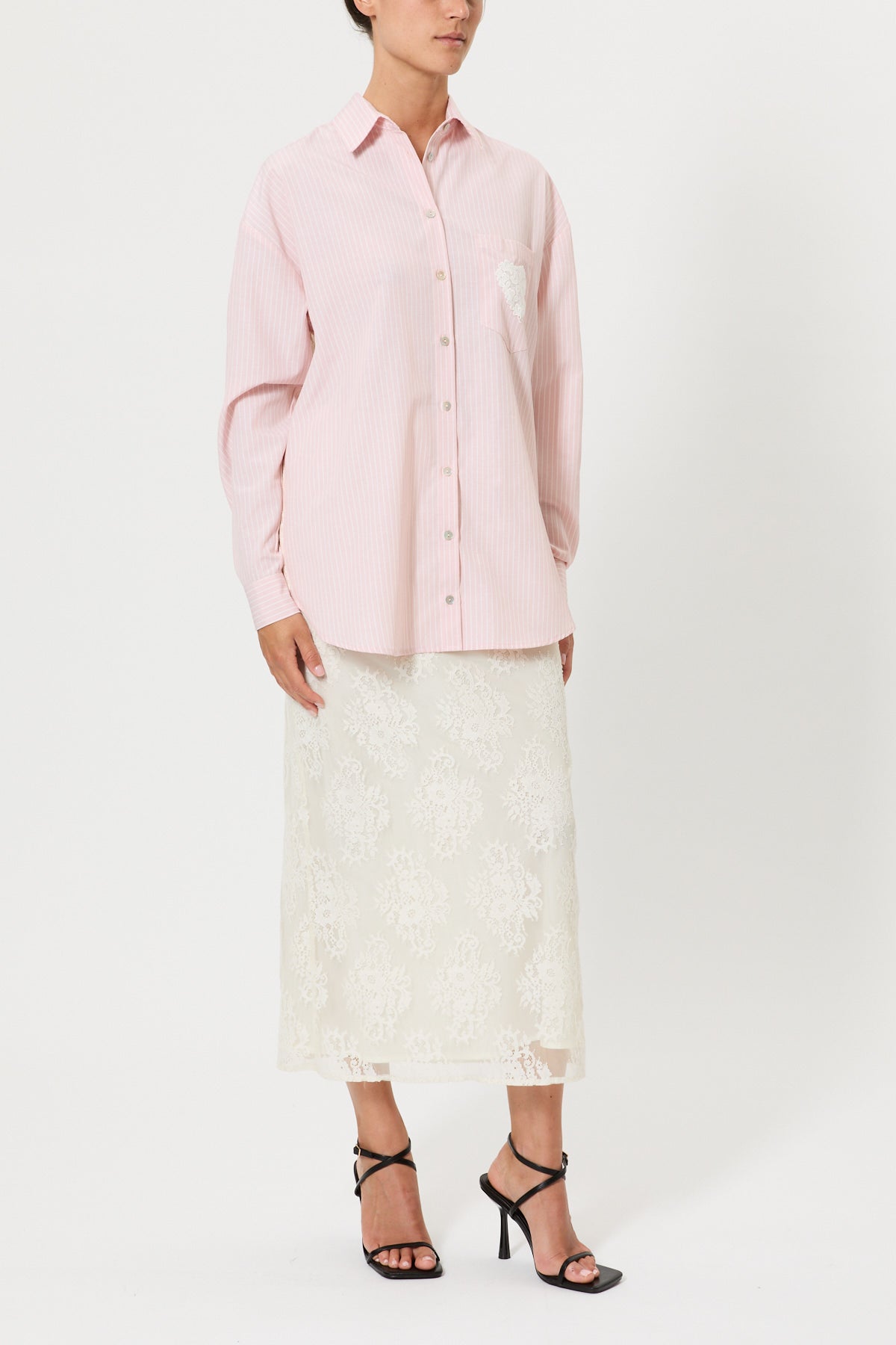 STRIPED SHIRT WITH LACE BACK