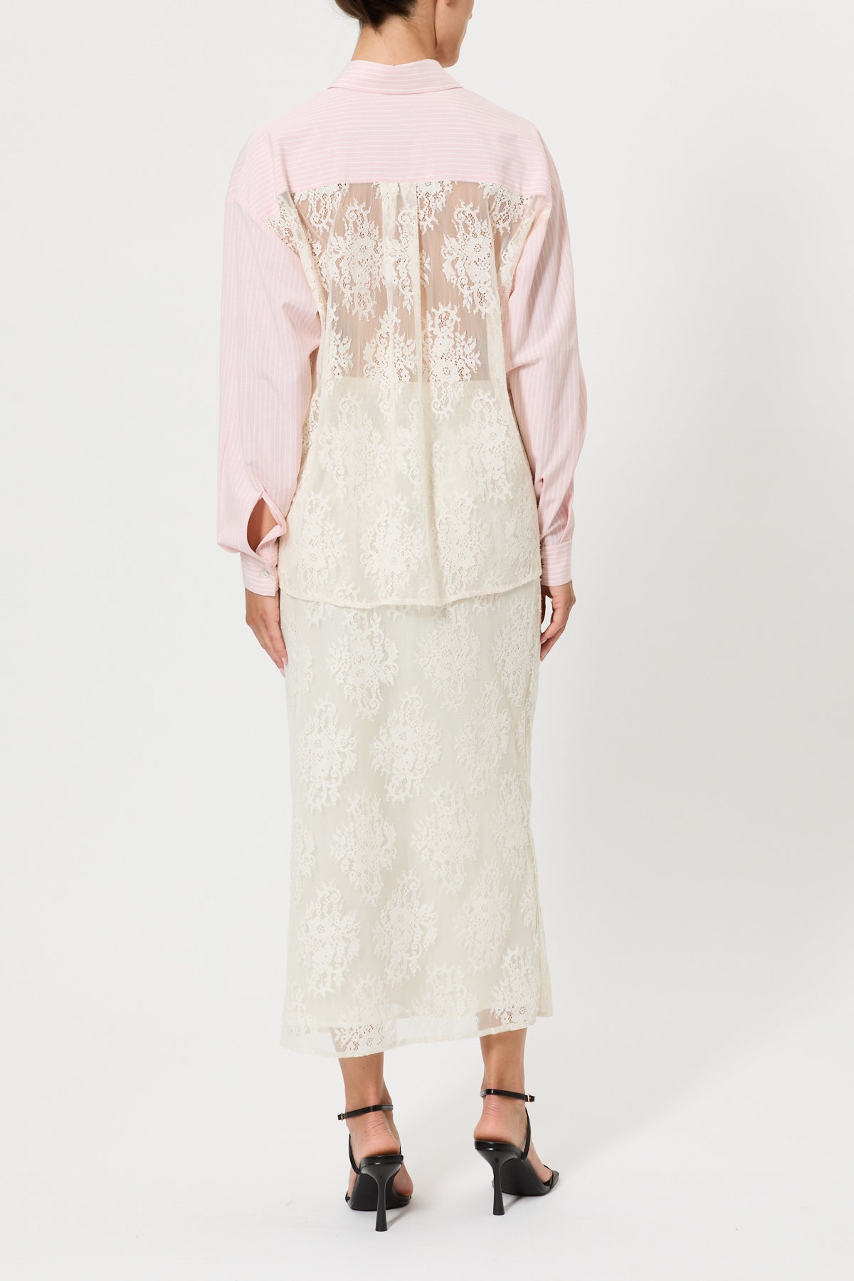 STRIPED SHIRT WITH LACE BACK