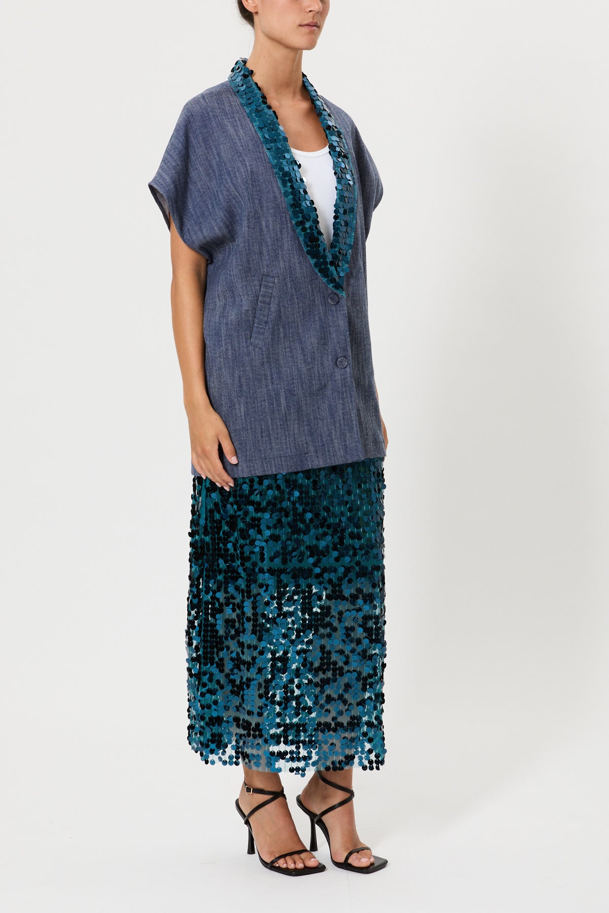 CAPPA IN DENIM CON COLLO PAILLETTES