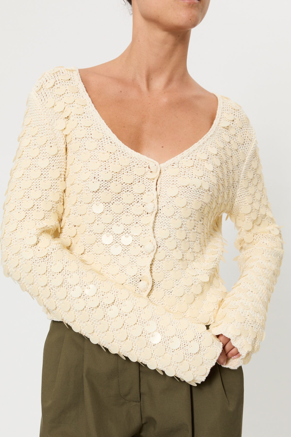 CROP CARDIGAN WITH SEQUINS