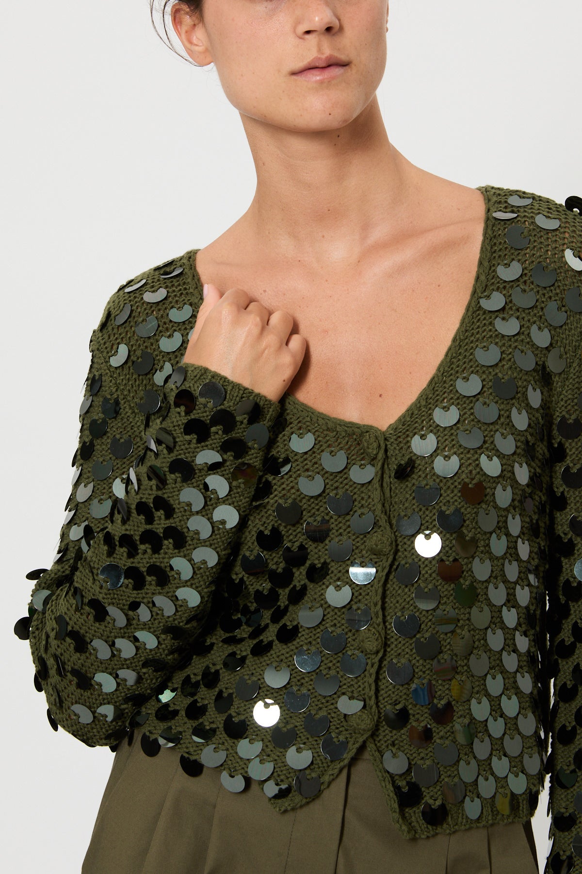 CROP CARDIGAN WITH SEQUINS