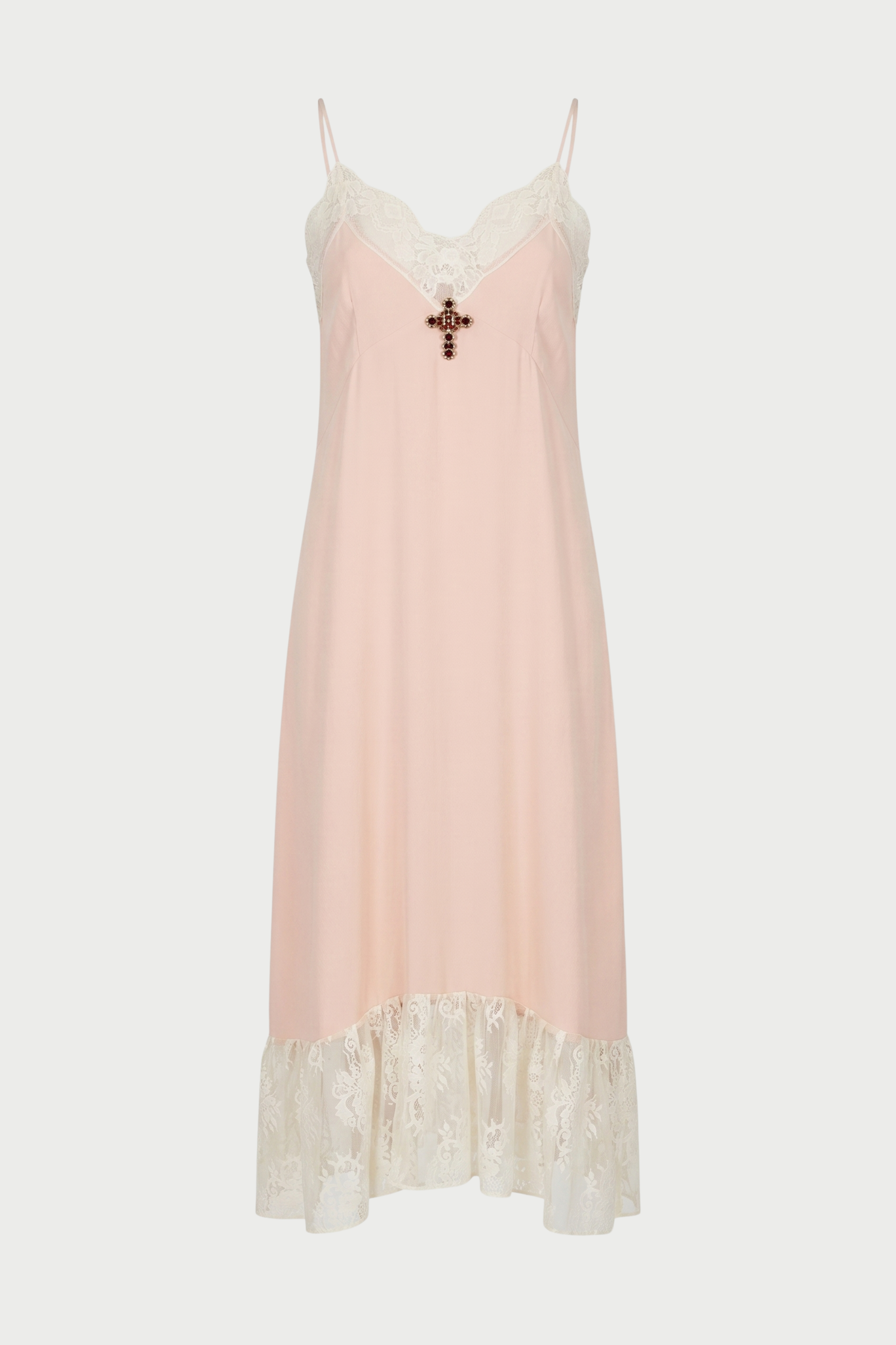 SLIP DRESS CON PIZZO A CONTRASTO CON SPILLA