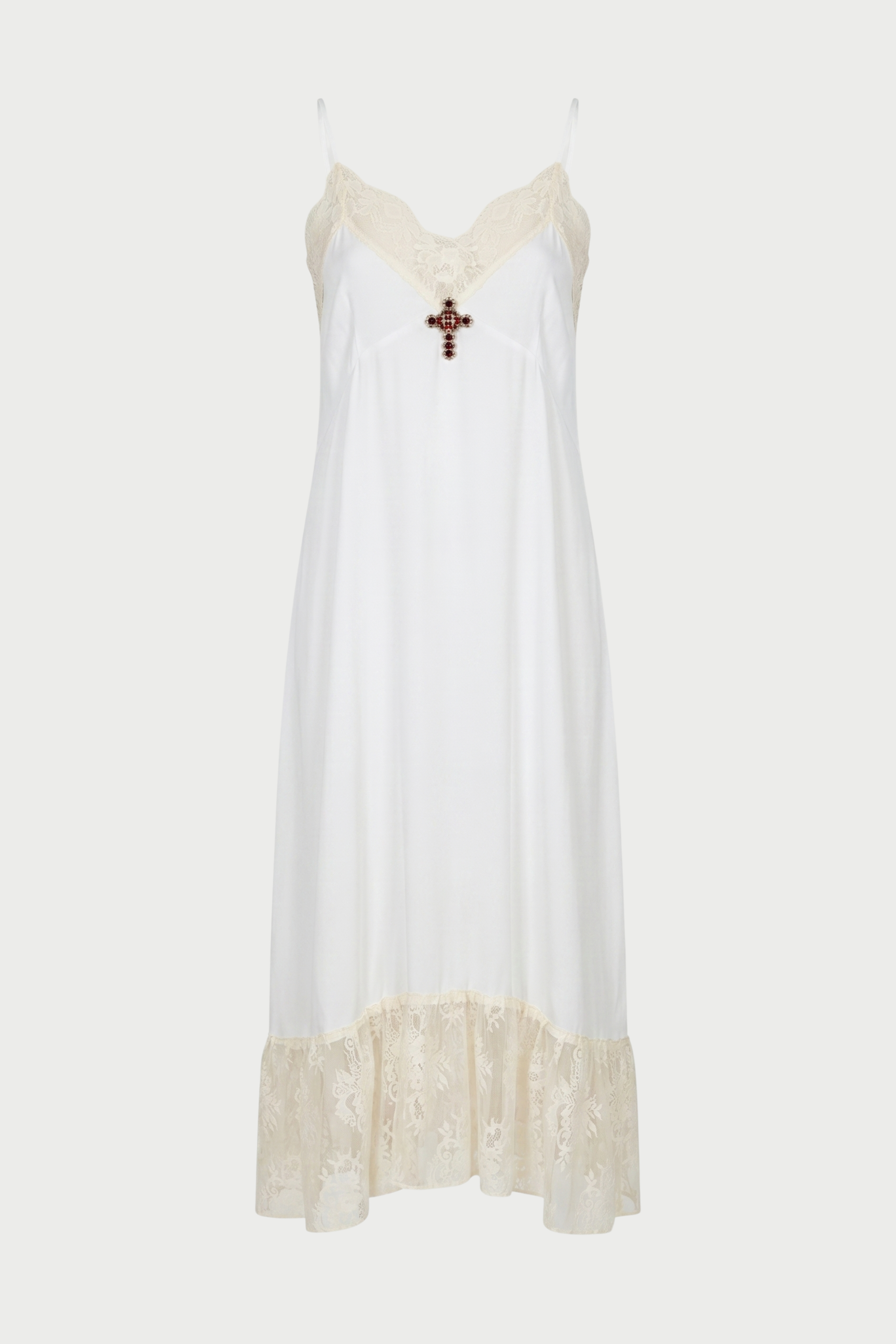 SLIP DRESS CON PIZZO A CONTRASTO CON SPILLA