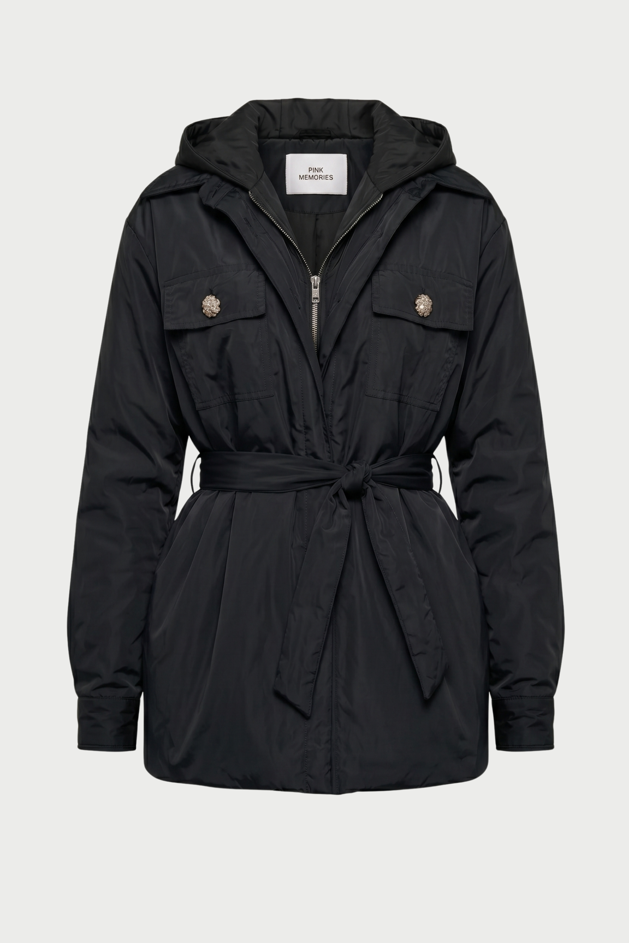 100 GRAM DOUBLE OVERSIZED JACKET WITH HOOD AND BELT
