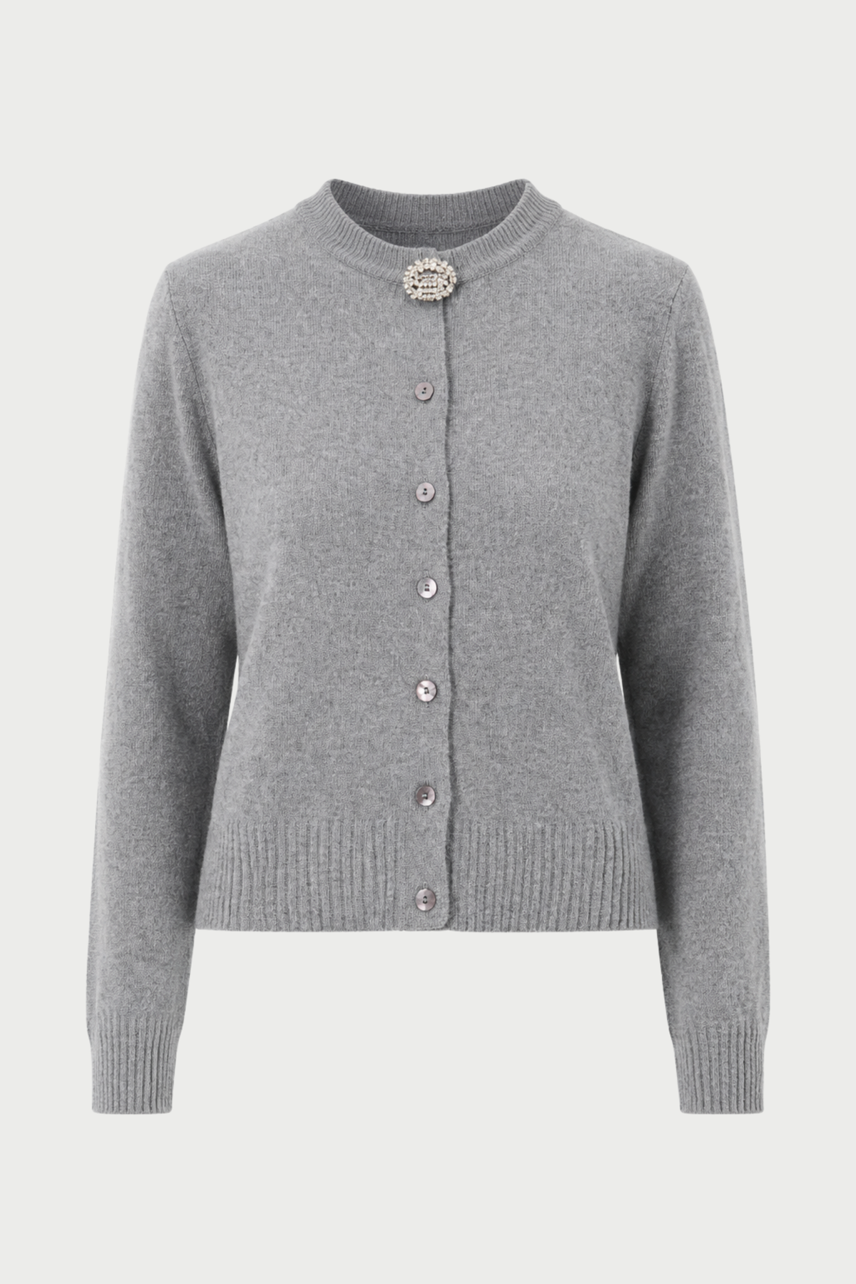 CARDIGAN GIROCOLLO CON SPILLA IN MISTO CASHMERE