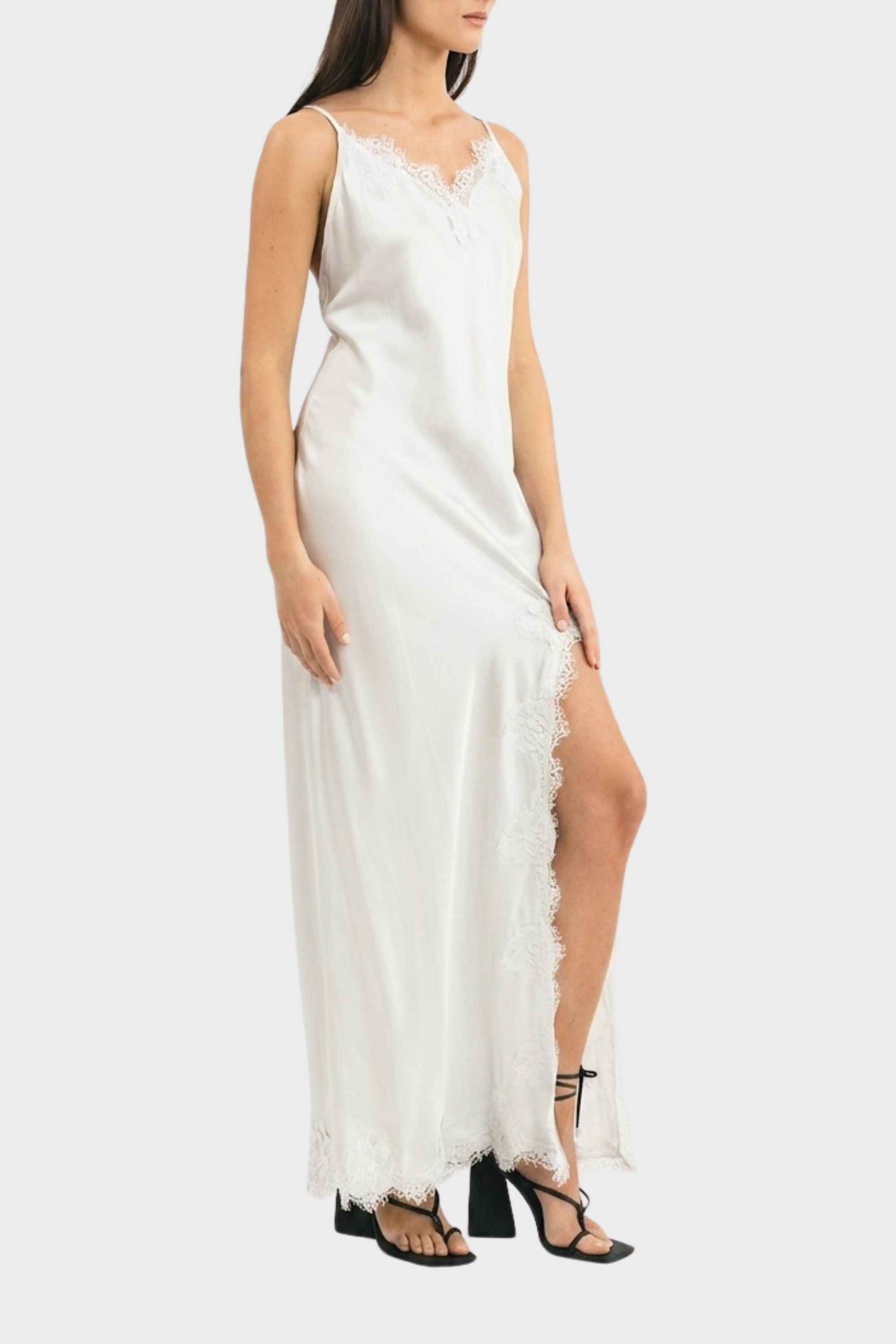 SLIP DRESS STAR CON PIZZO E SPACCO LATERALE