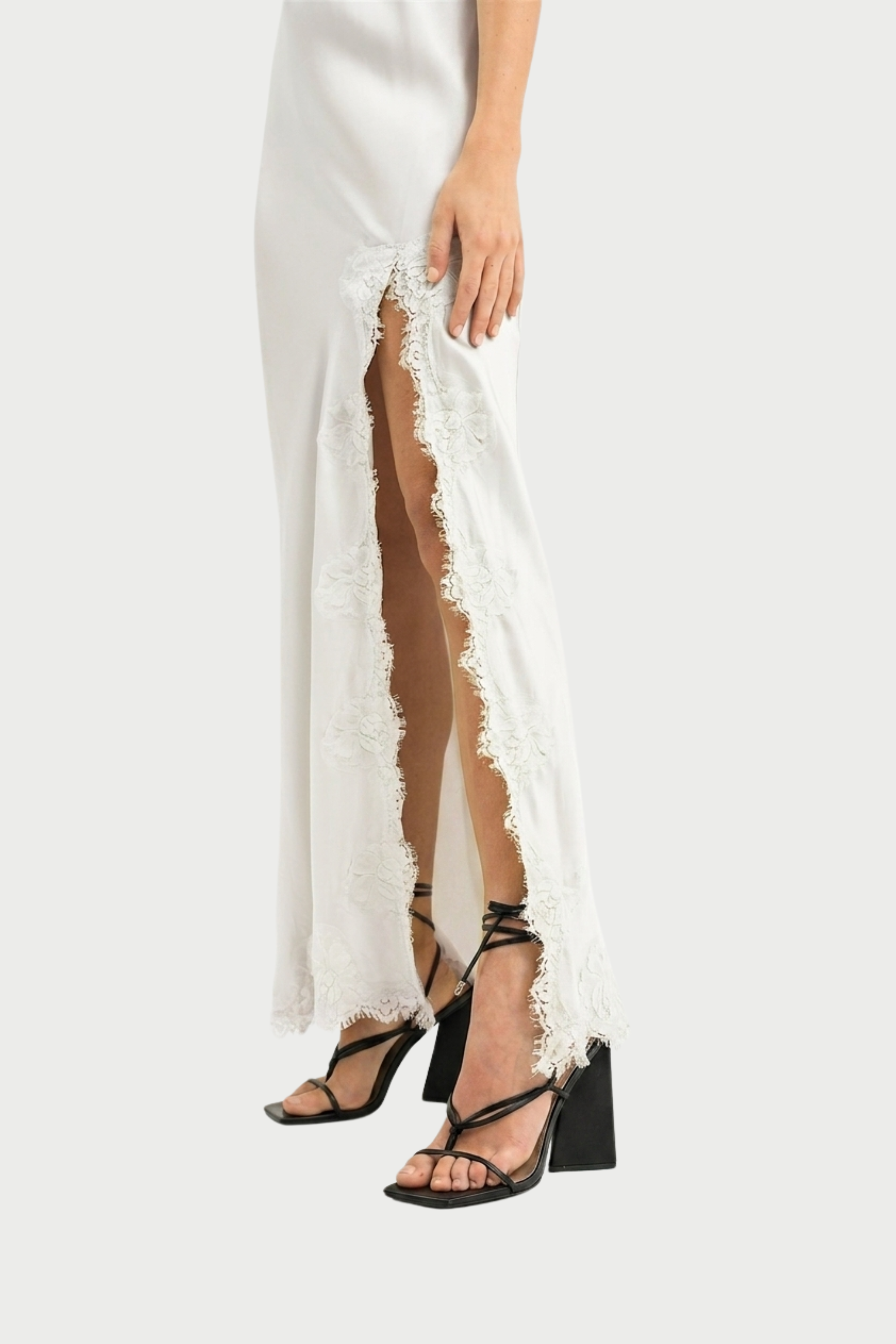 SLIP DRESS STAR CON PIZZO E SPACCO LATERALE