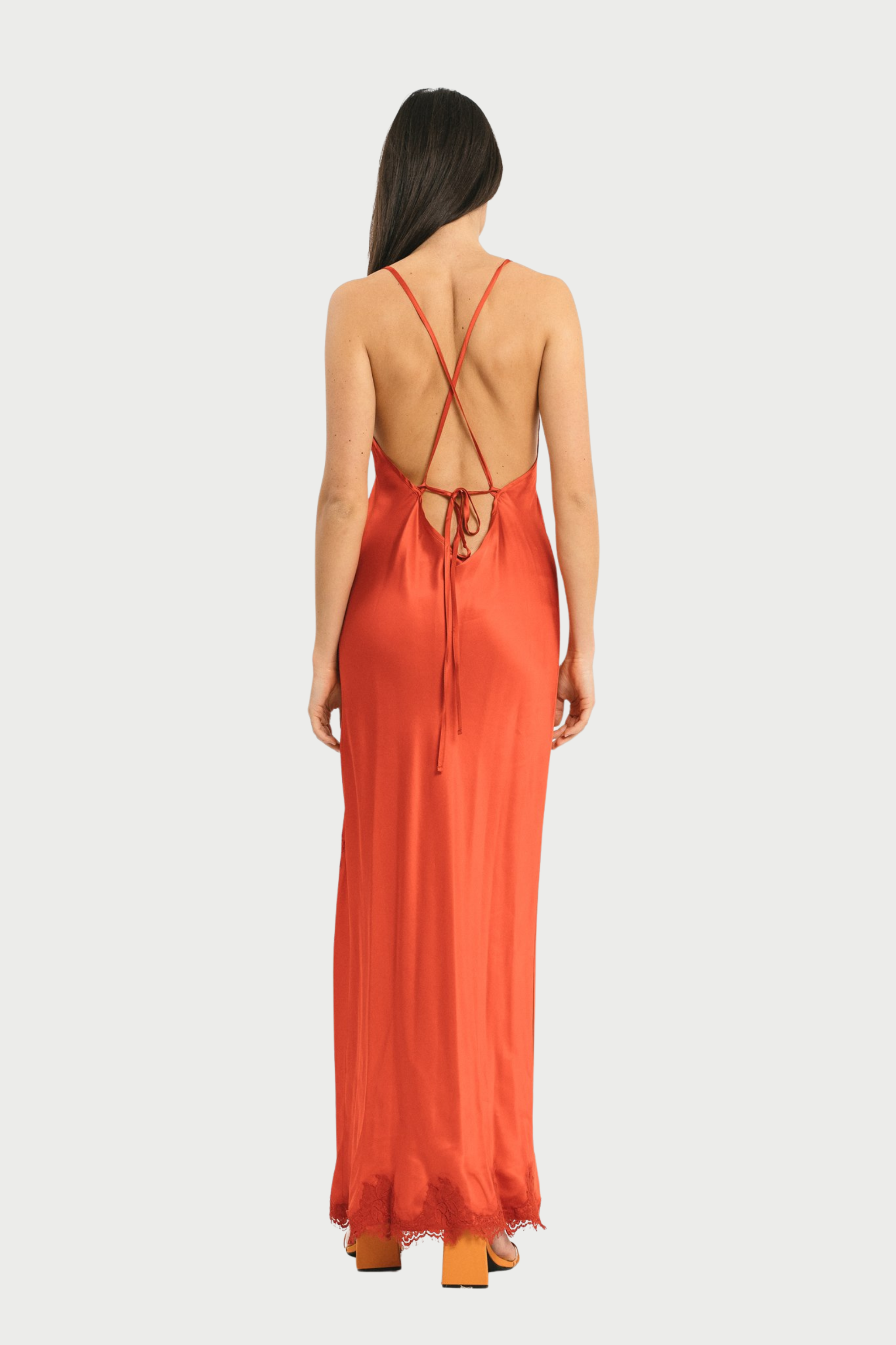 SLIP DRESS STAR CON PIZZO E SPACCO LATERALE