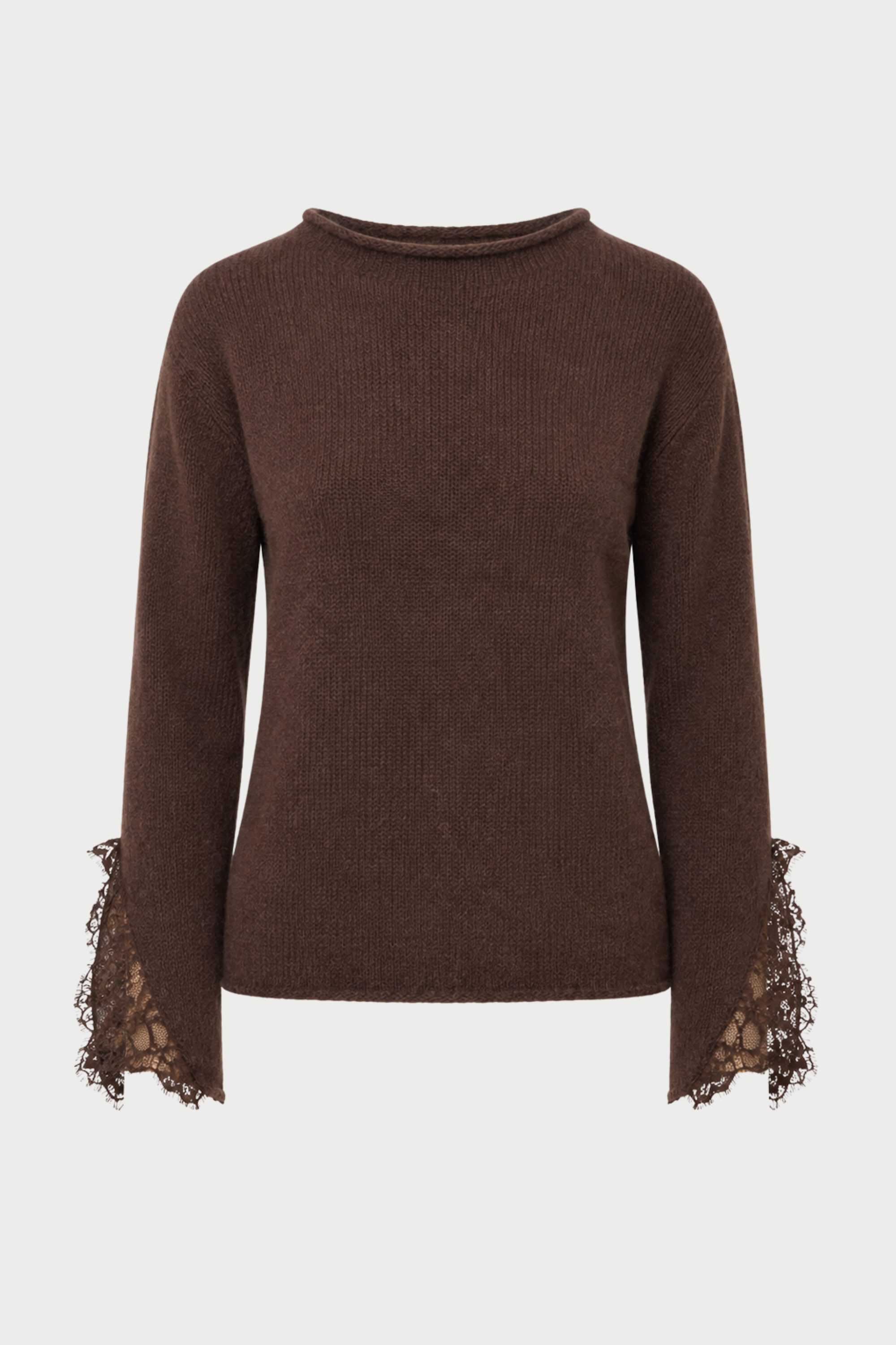MAGLIA SLIM GIROCOLLO CON SPACCHI E PIZZO IN TONO