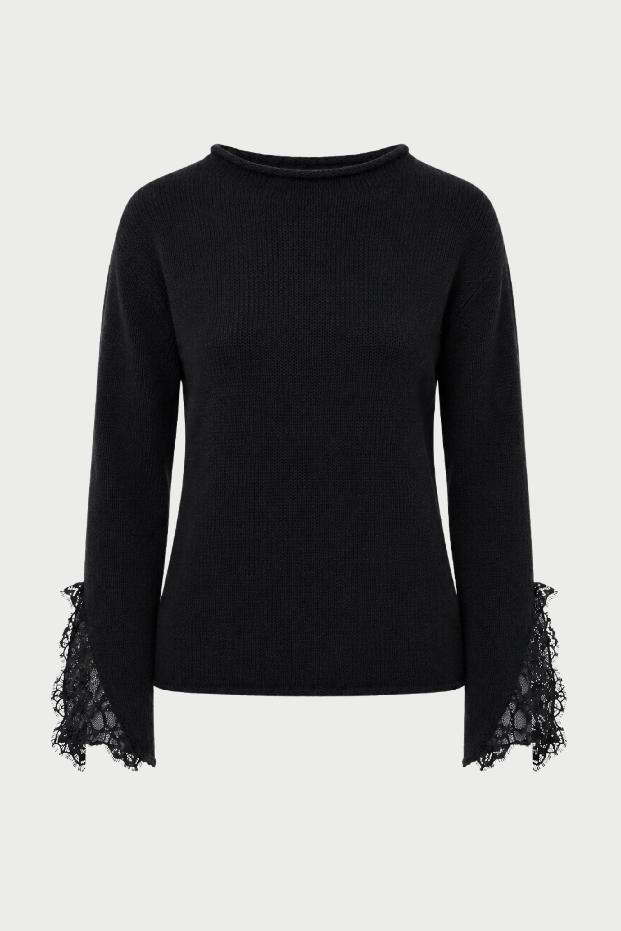 MAGLIA SLIM GIROCOLLO CON SPACCHI E PIZZO IN TONO