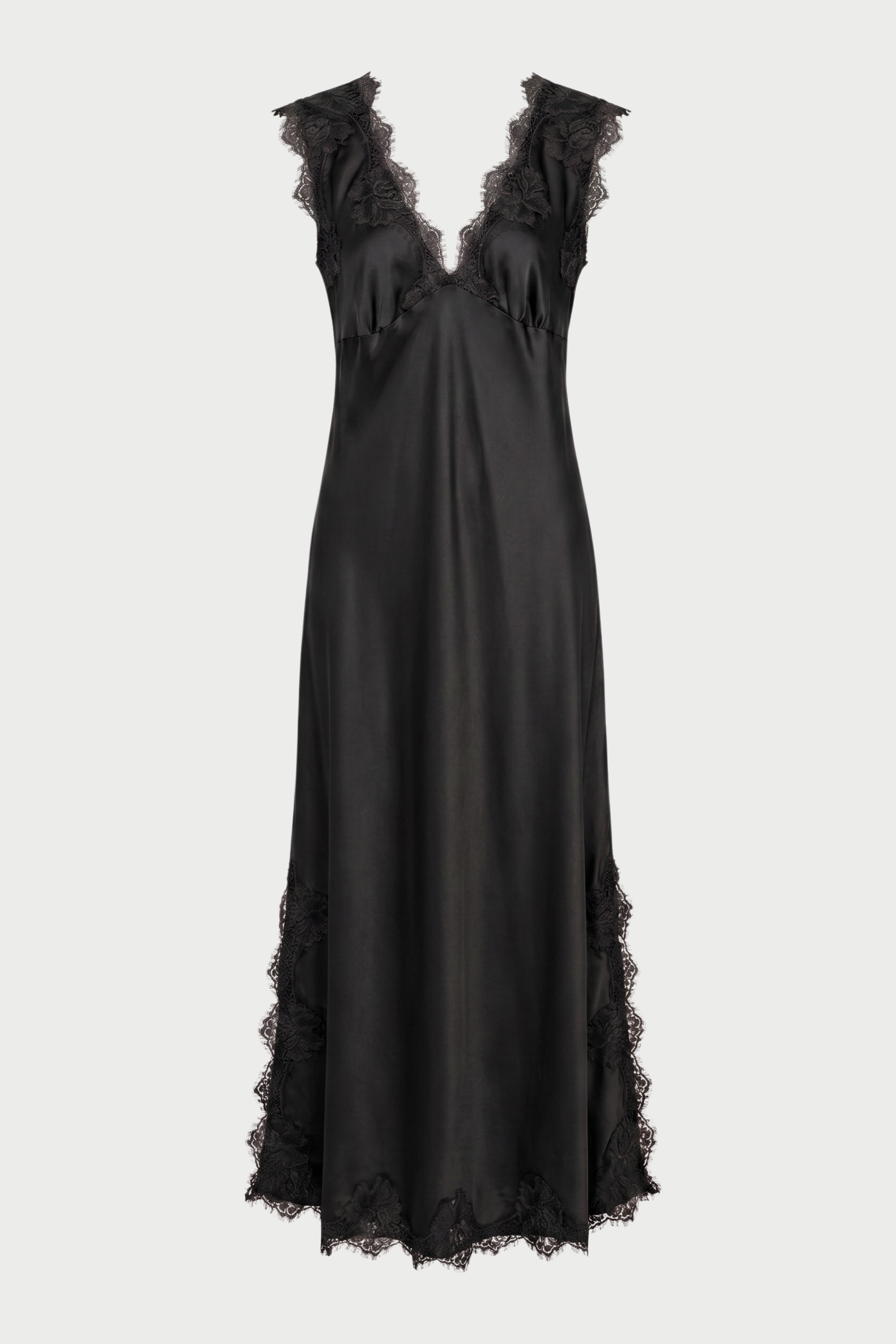 ANDREA WIDE SHOULDER SLIP DRESS IN VISCOSE WITH LACE