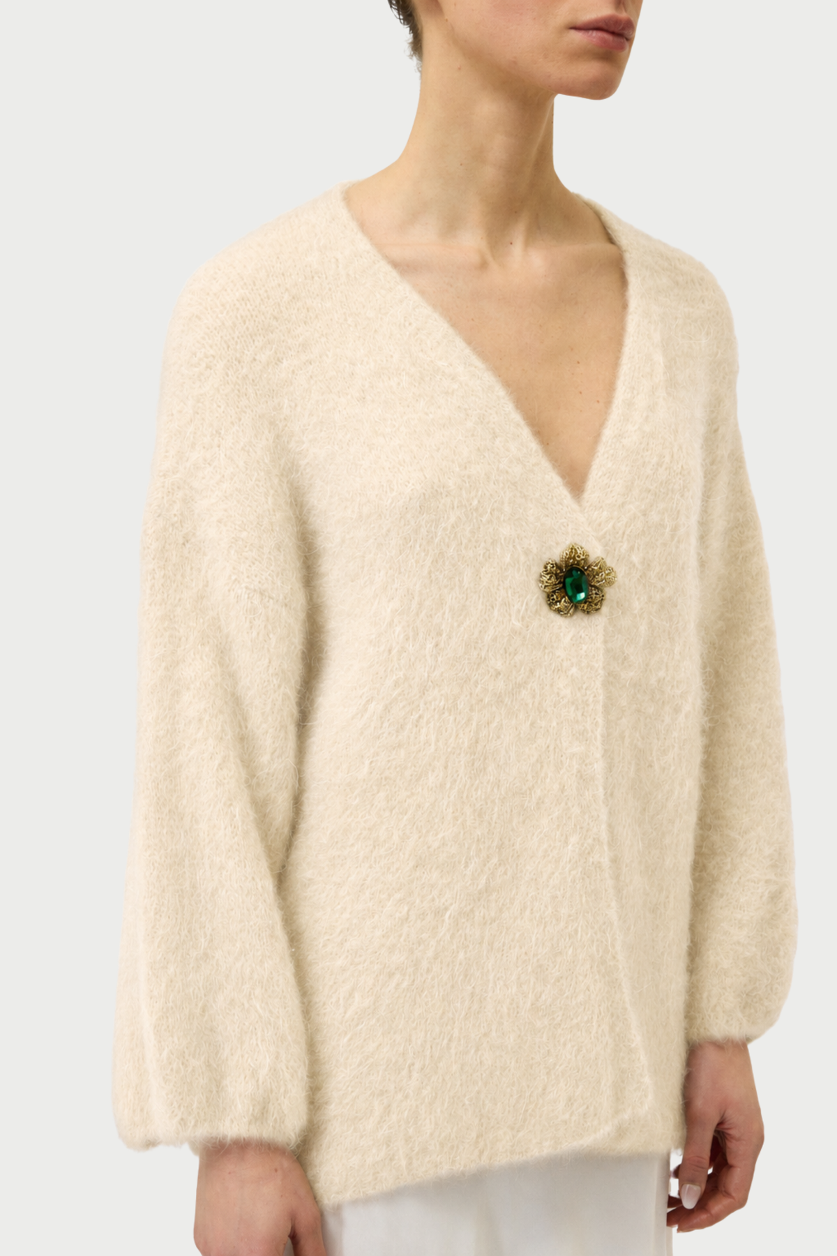 CARDIGAN GARZATO CON SPILLA GIOIELLO